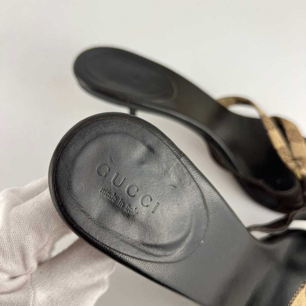 Gucci | Vintage Tom Ford Era GG Monogram Thong Strappy Sandal Heels (38)