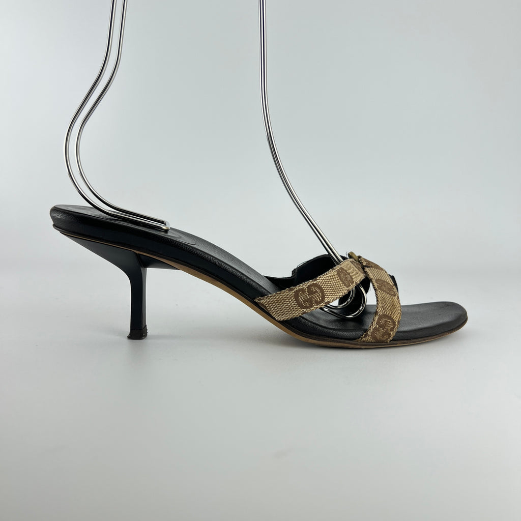 Gucci | Vintage Tom Ford Era GG Monogram Thong Strappy Sandal Heels (38)