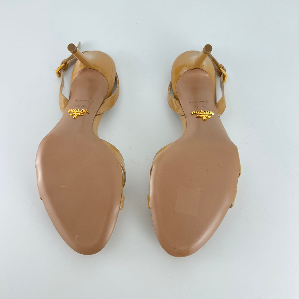 Prada | Nude Patent Leather Criss Cross Slingback Stiletto Heels (36.5)