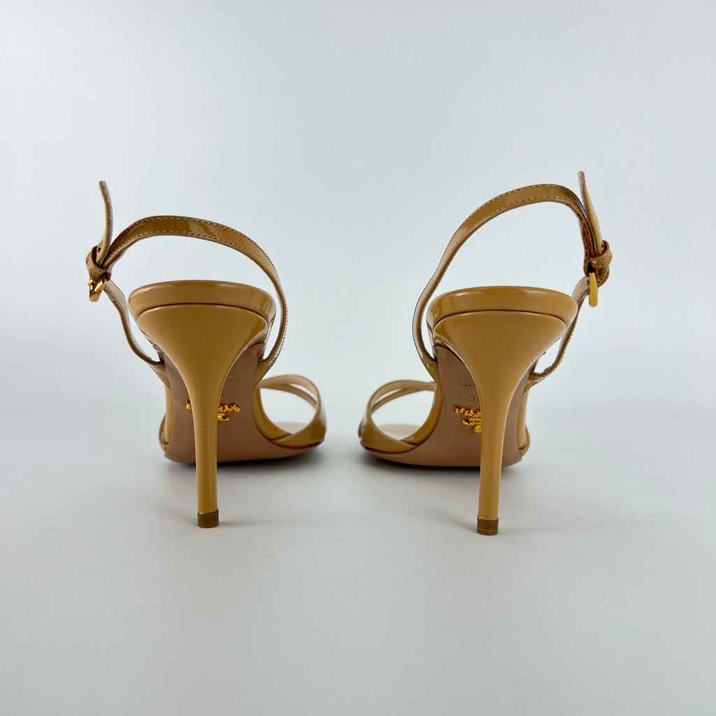 Prada | Nude Patent Leather Criss Cross Slingback Stiletto Heels (36.5)