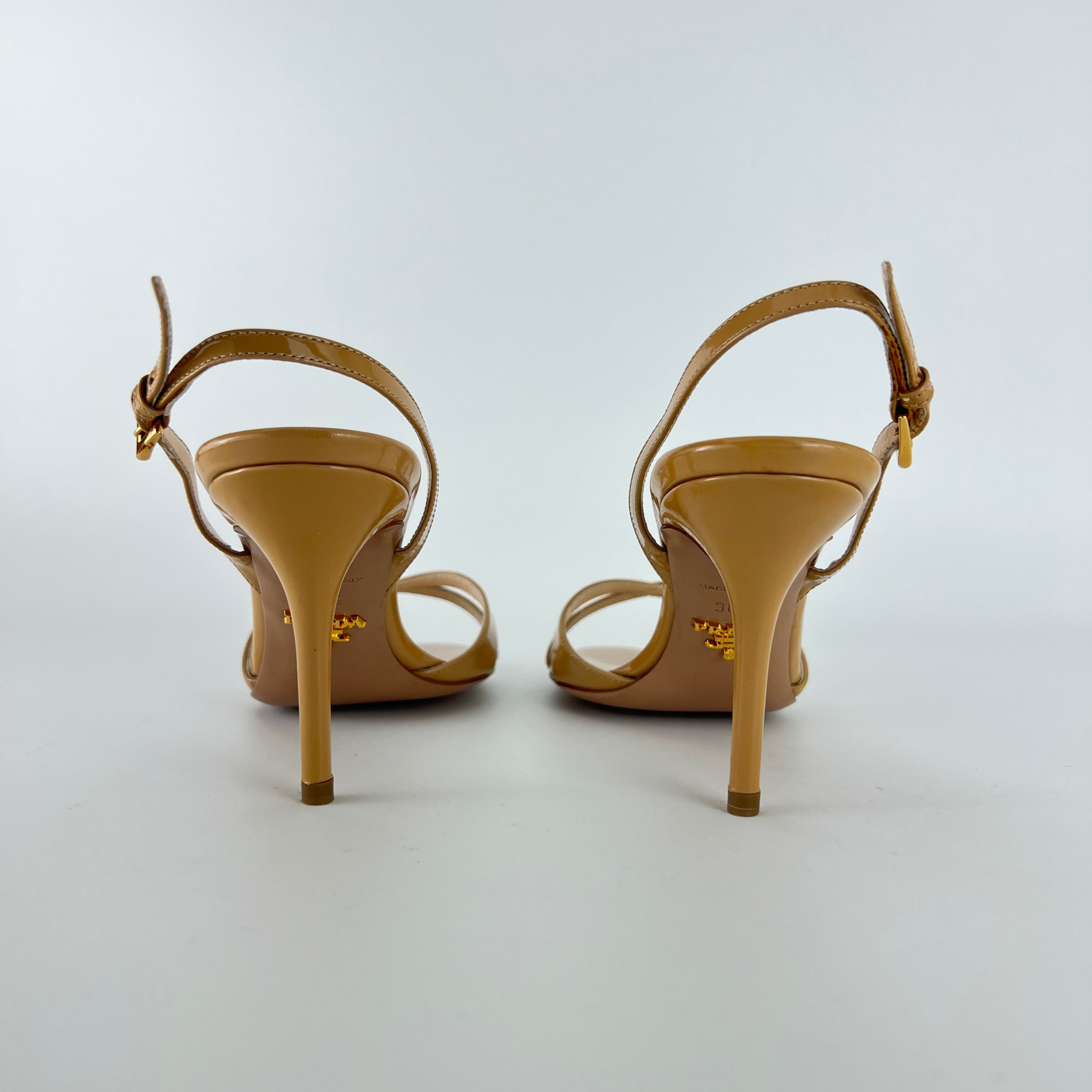 Prada | Nude Patent Leather Criss Cross Slingback Stiletto Heels (36.5)