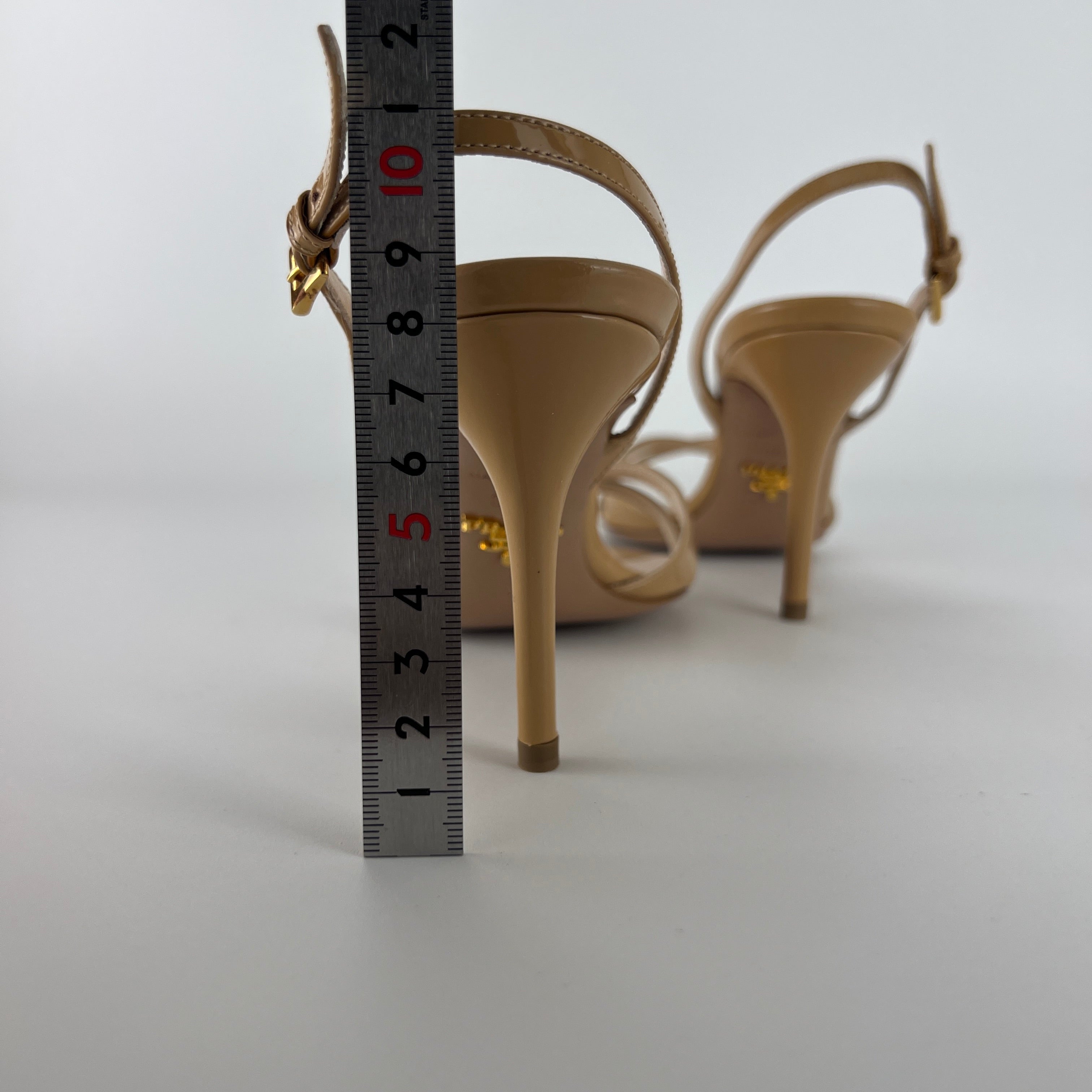 Prada | Nude Patent Leather Criss Cross Slingback Stiletto Heels (36.5)