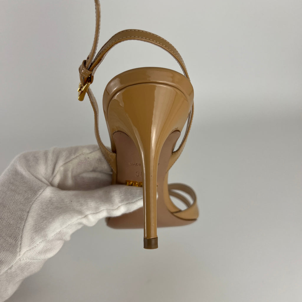 Prada | Nude Patent Leather Criss Cross Slingback Stiletto Heels (36.5)
