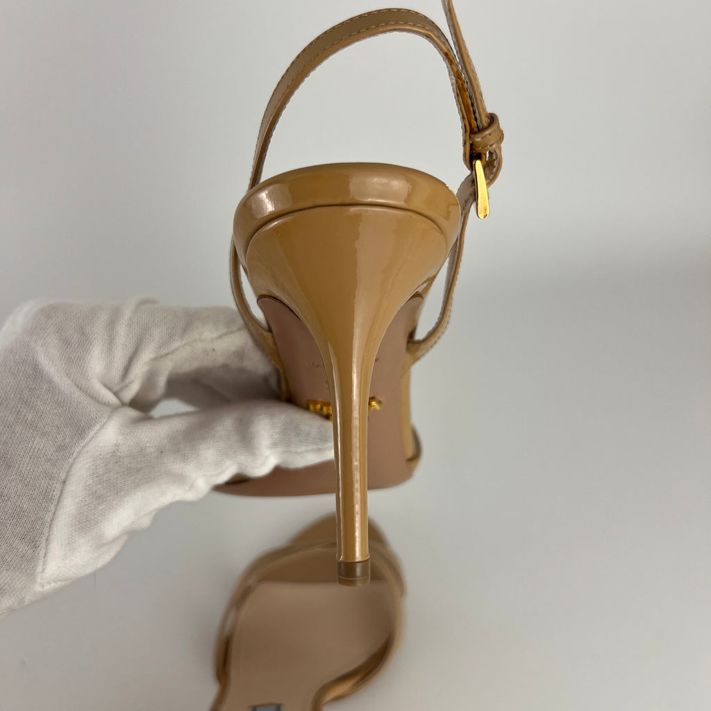 Prada | Nude Patent Leather Criss Cross Slingback Stiletto Heels (36.5)