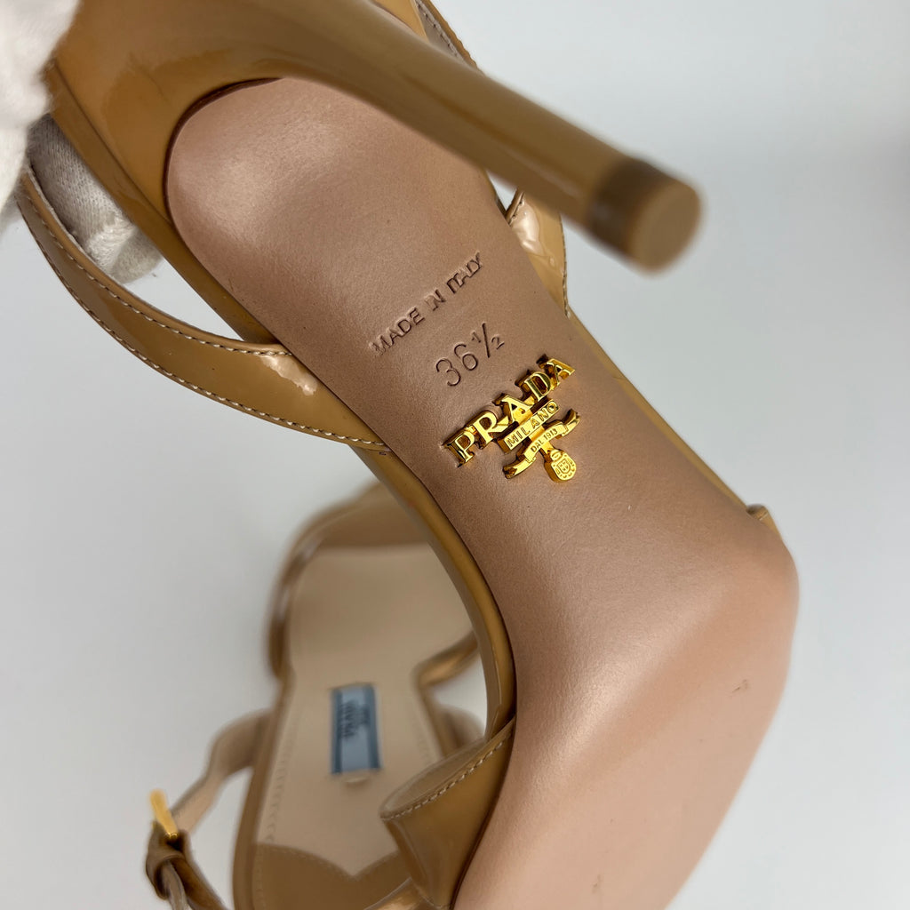 Prada | Nude Patent Leather Criss Cross Slingback Stiletto Heels (36.5)