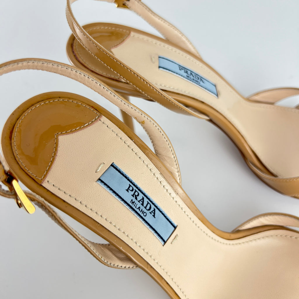 Prada | Nude Patent Leather Criss Cross Slingback Stiletto Heels (36.5)