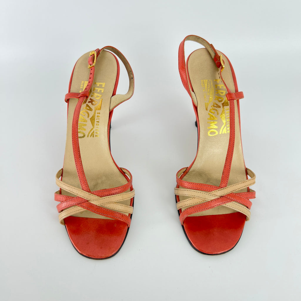 Ferragamo | Vintage Pink Leather T-Strap Strappy Slingback Sandal Heels (35.5)