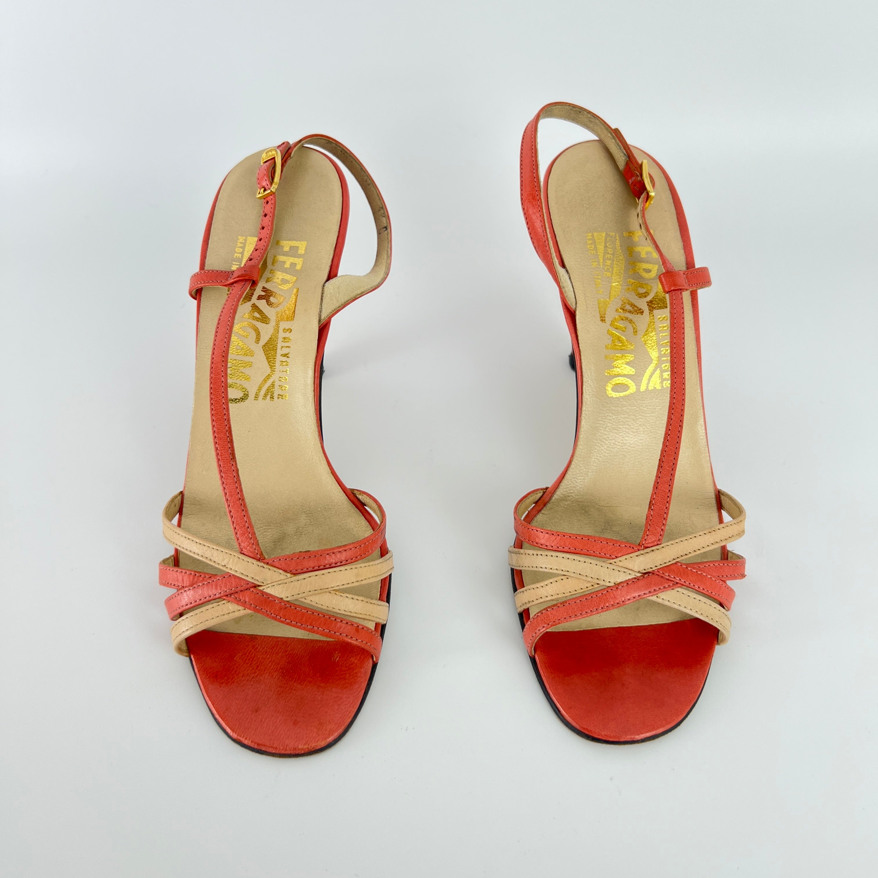 Ferragamo | Vintage Pink Leather T-Strap Strappy Slingback Sandal Heels (35.5)