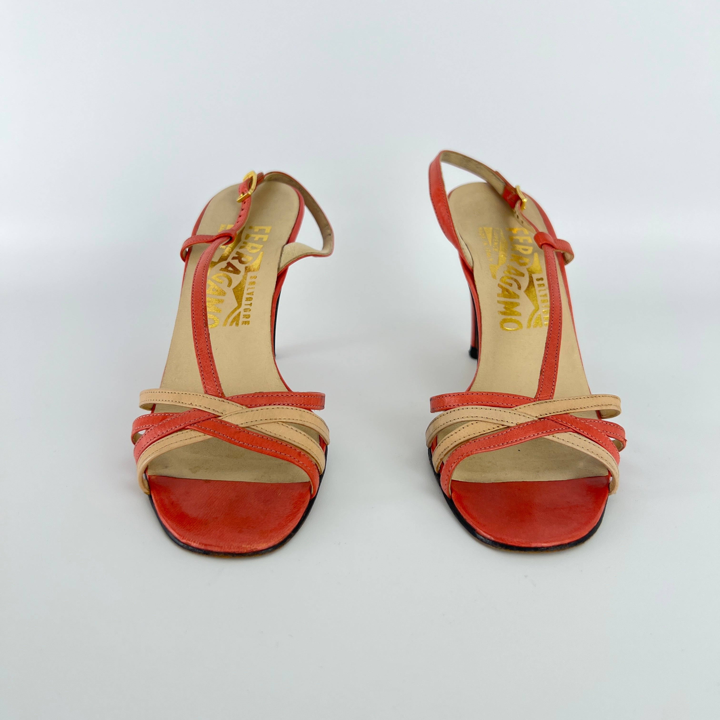 Ferragamo | Vintage Pink Leather T-Strap Strappy Slingback Sandal Heels (35.5)
