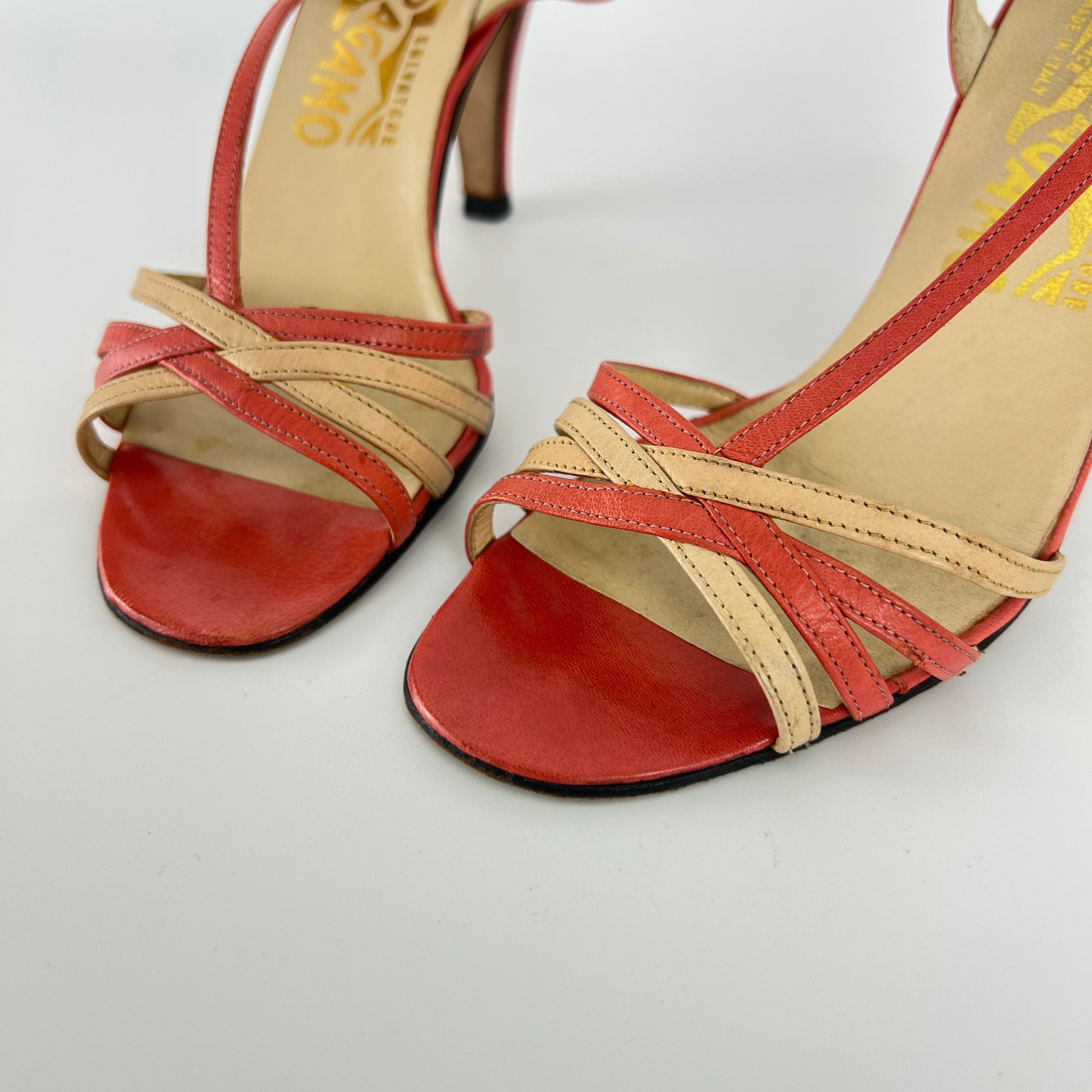 Ferragamo | Vintage Pink Leather T-Strap Strappy Slingback Sandal Heels (35.5)
