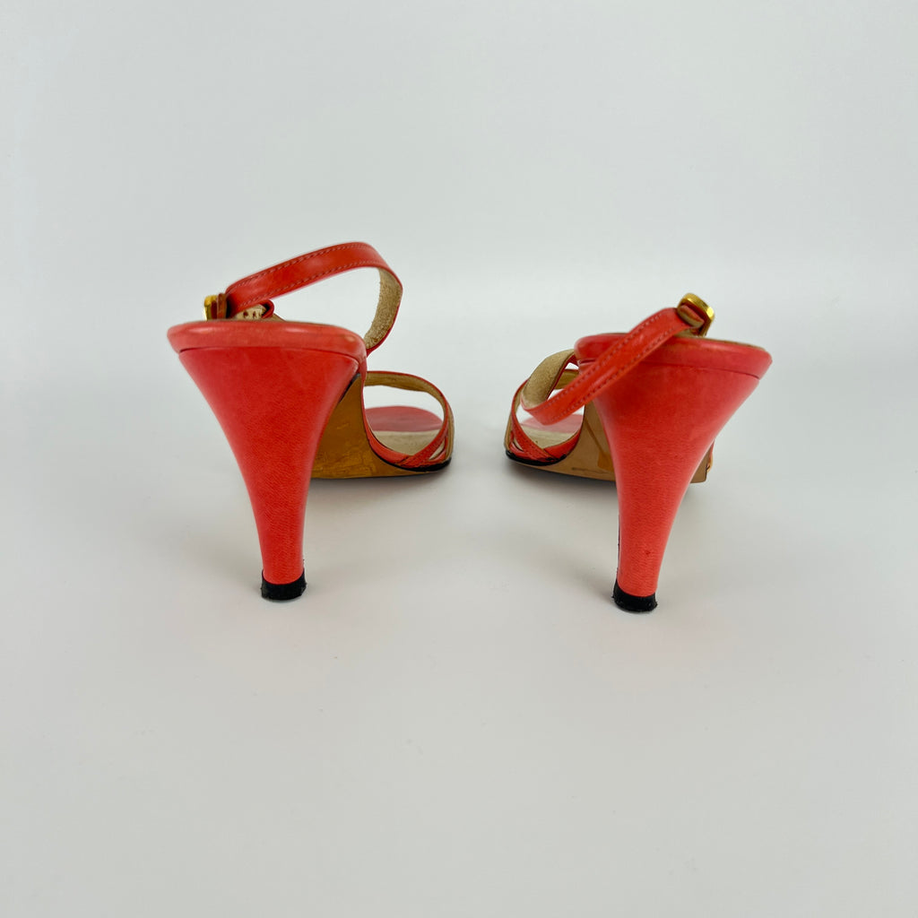 Ferragamo | Vintage Pink Leather T-Strap Strappy Slingback Sandal Heels (35.5)
