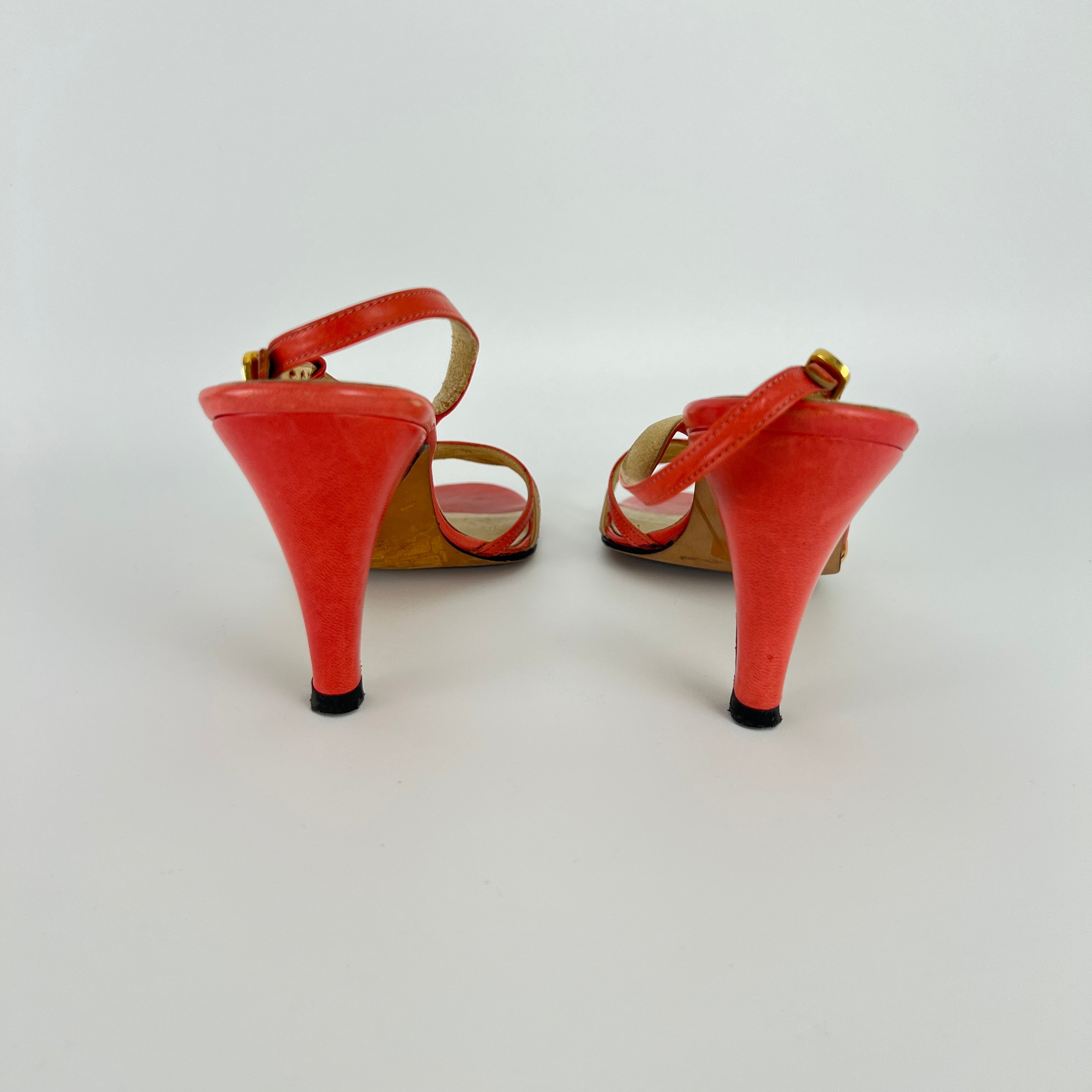 Ferragamo | Vintage Pink Leather T-Strap Strappy Slingback Sandal Heels (35.5)