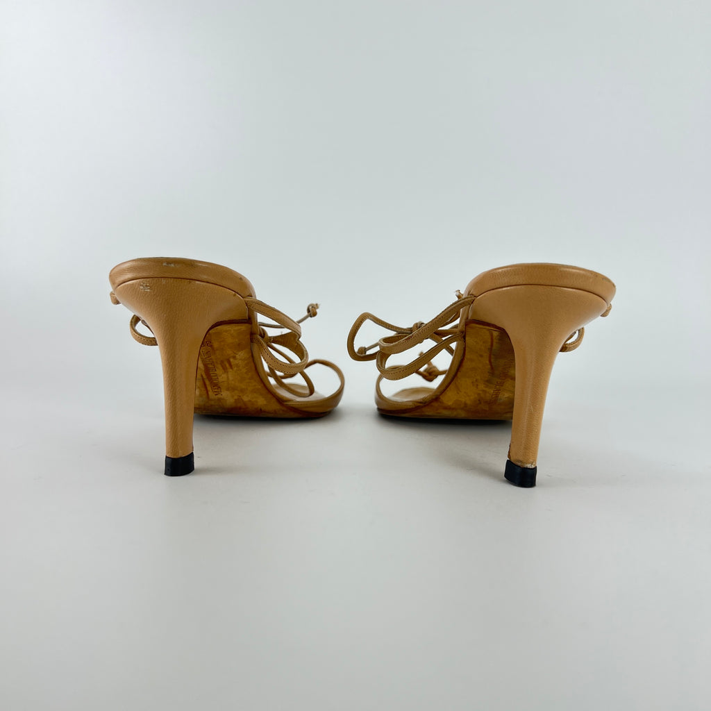 Manolo Blahnik | Vintage Nude Leather Strappy Ribbon Bow Sandal Heels (38)