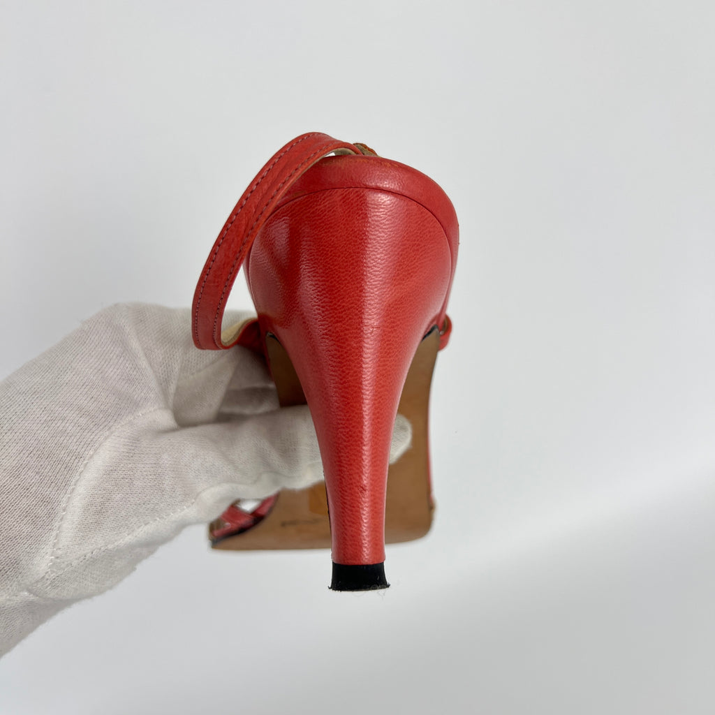 Ferragamo | Vintage Pink Leather T-Strap Strappy Slingback Sandal Heels (35.5)