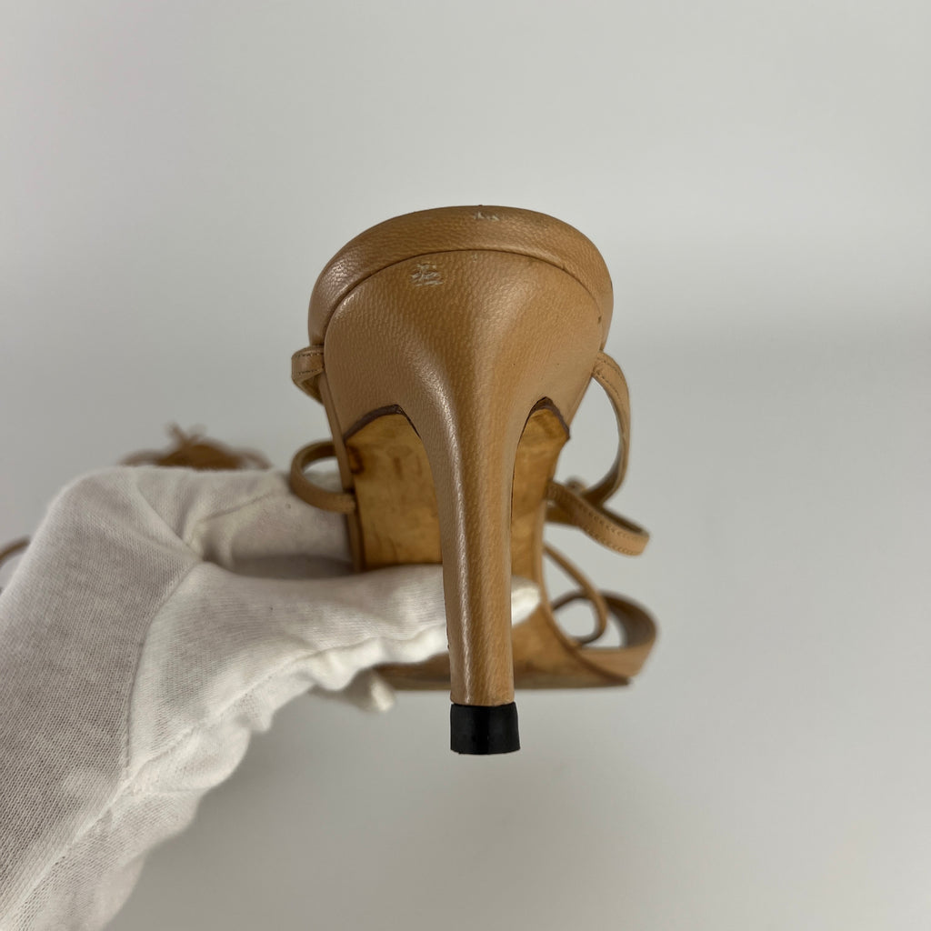 Manolo Blahnik | Vintage Nude Leather Strappy Ribbon Bow Sandal Heels (38)
