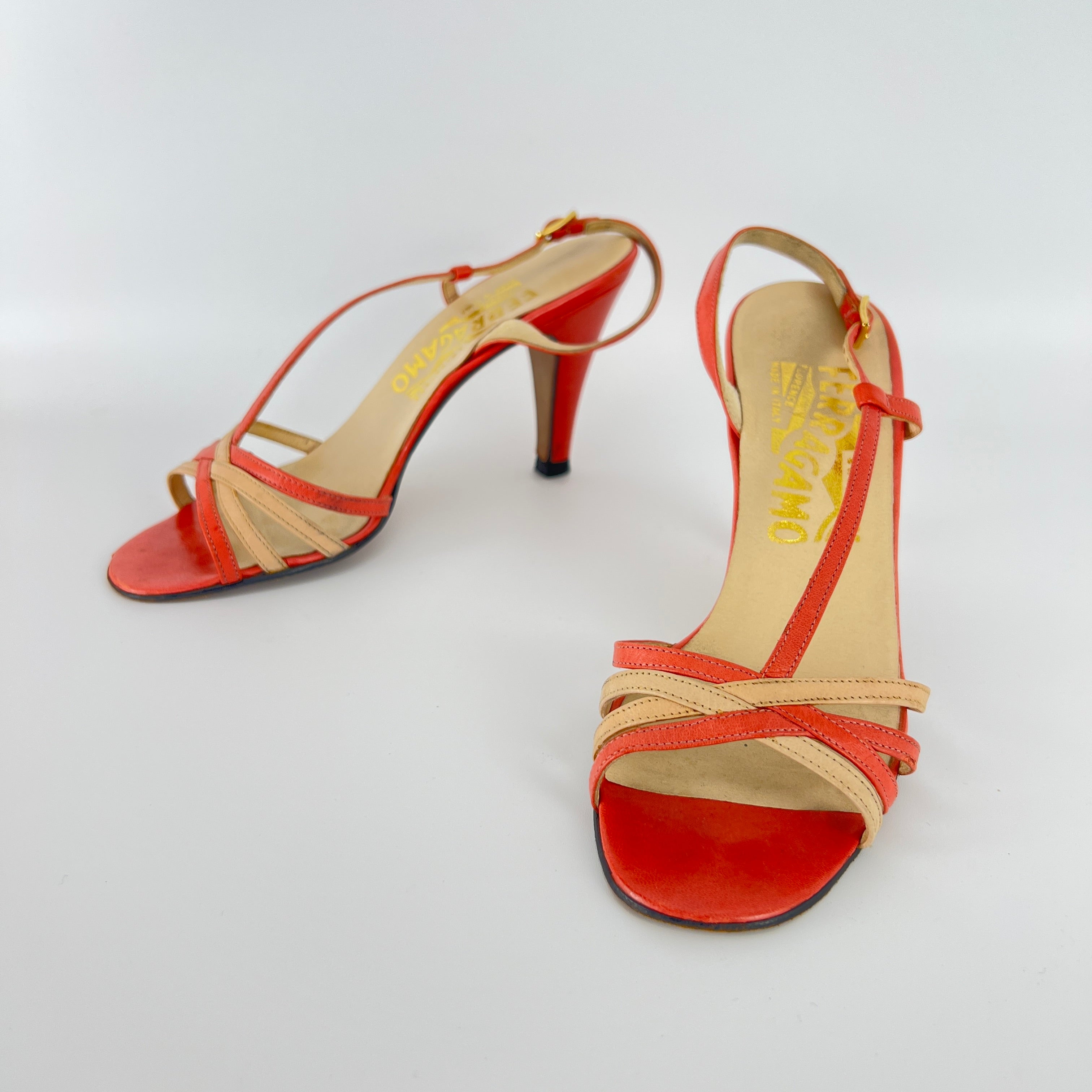 Ferragamo | Vintage Pink Leather T-Strap Strappy Slingback Sandal Heels (35.5)