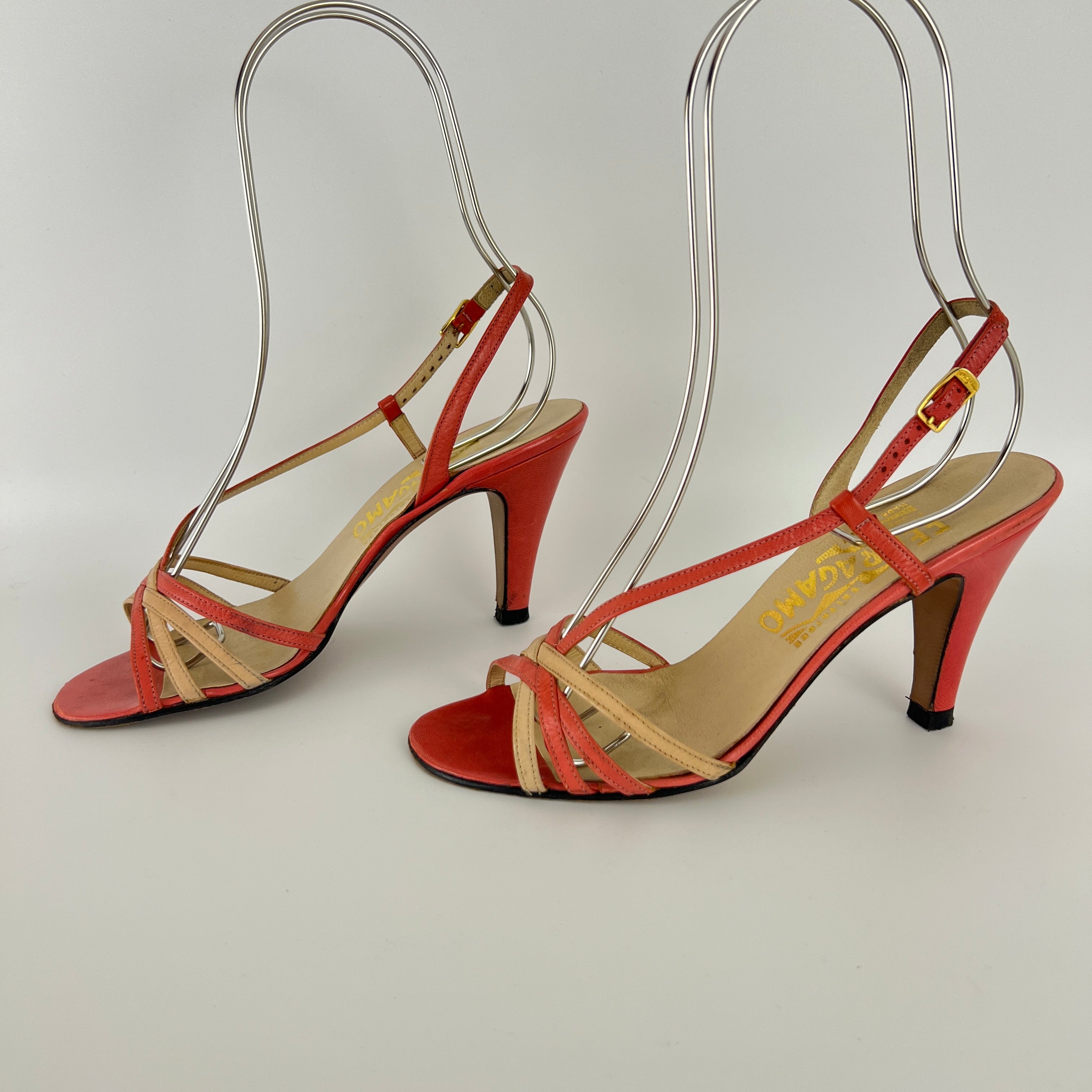 Ferragamo | Vintage Pink Leather T-Strap Strappy Slingback Sandal Heels (35.5)
