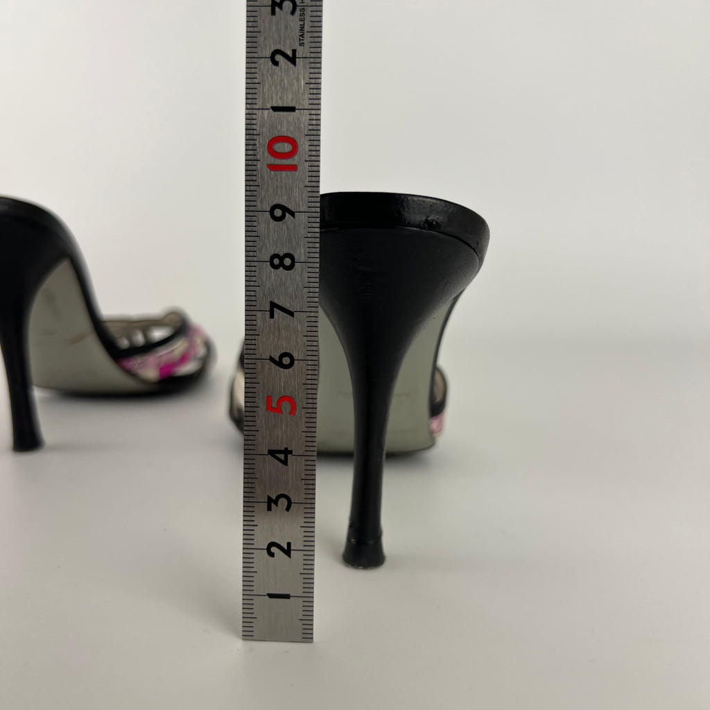Emilio Pucci | Vintage Y2K Pink Pattern Black Leather Slide Mules (36)