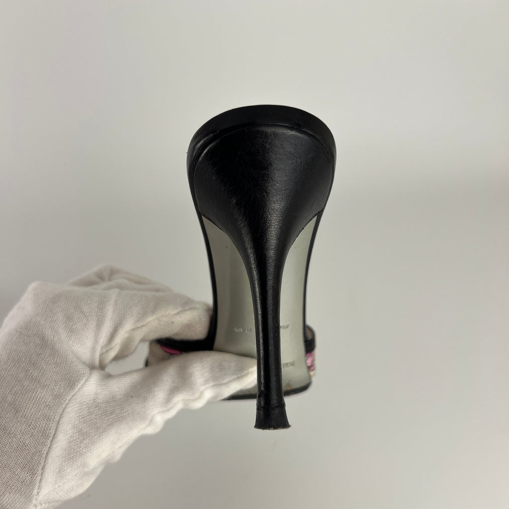 Emilio Pucci | Vintage Y2K Pink Pattern Black Leather Slide Mules (36)