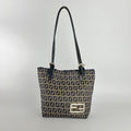 Fendi | Vintage Y2K Navy FF Zucca Pattern Canvas Silver Baguette Buckle Bucket Bag