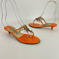 Jimmy Choo | Orange Leather Gold Embellished Kitten Heel Thong Mules (36)