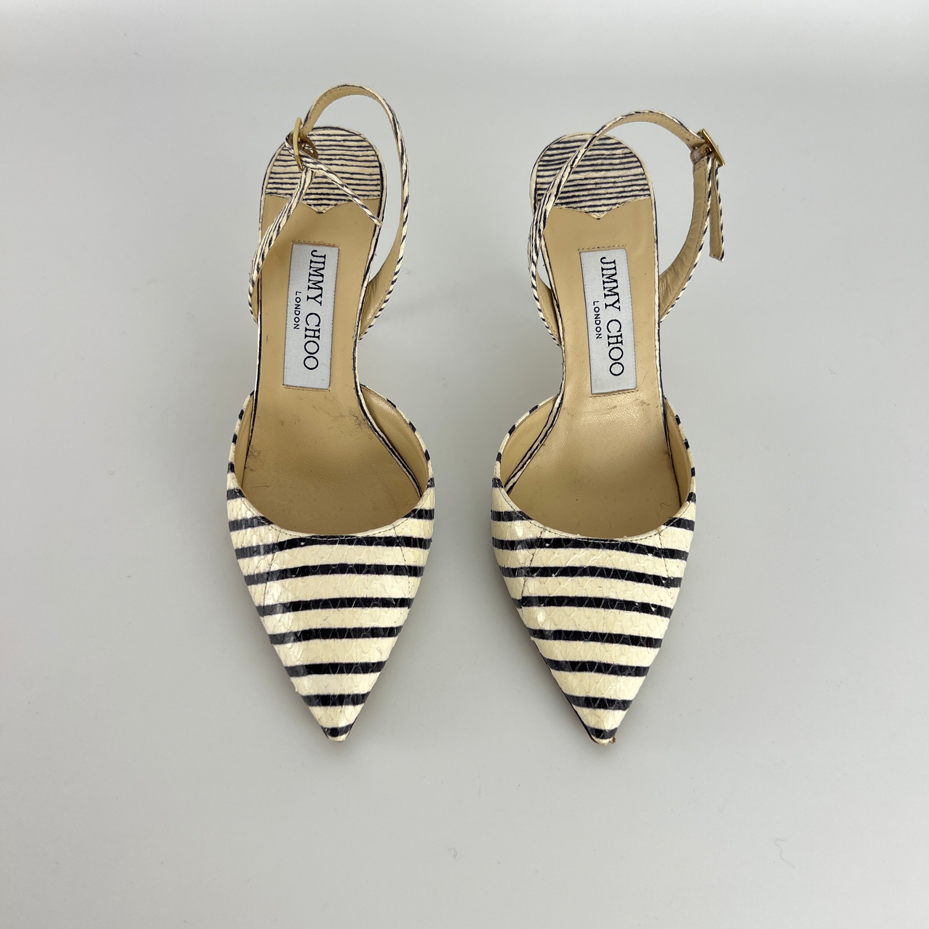 Jimmy Choo | Snake Leather White Black Striped Pointed Toe Slingback (35)