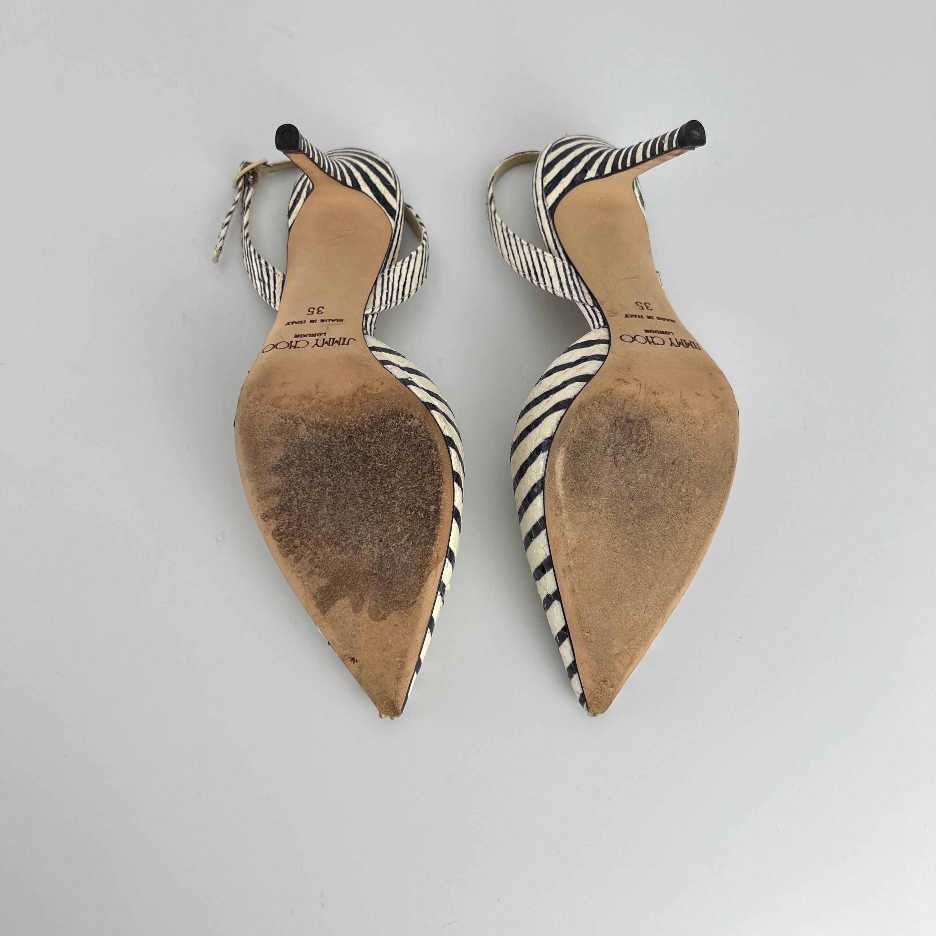 Jimmy Choo | Snake Leather White Black Striped Pointed Toe Slingback (35)