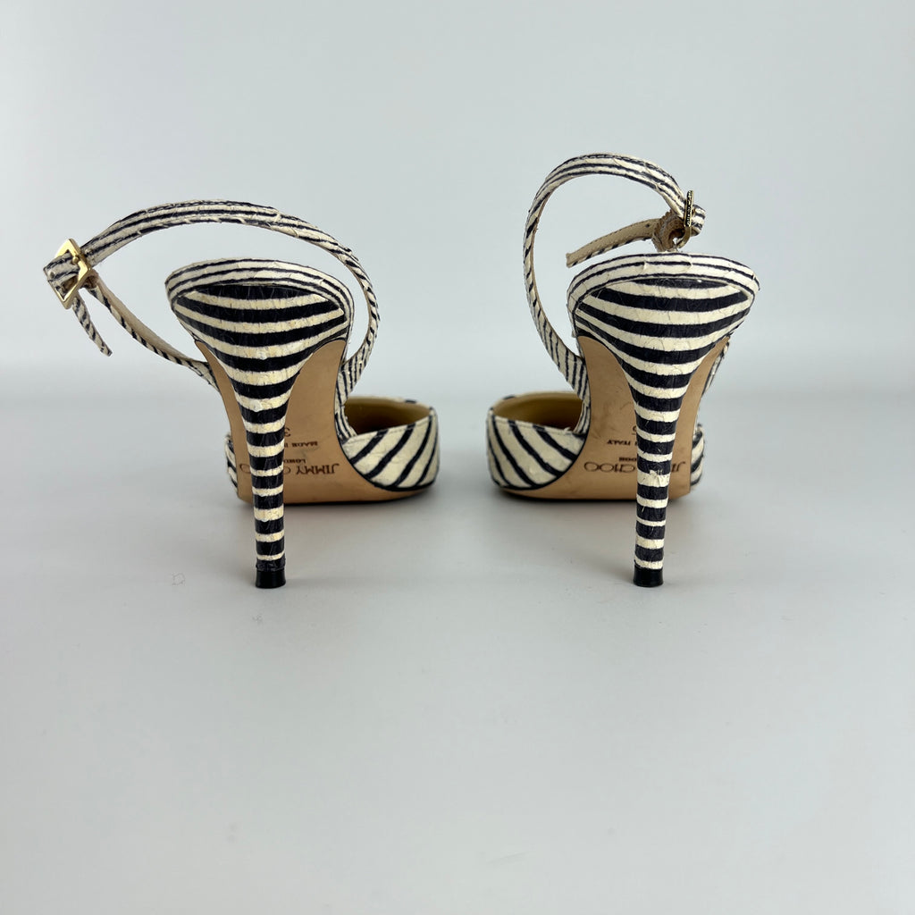 Jimmy Choo | Snake Leather White Black Striped Pointed Toe Slingback (35)