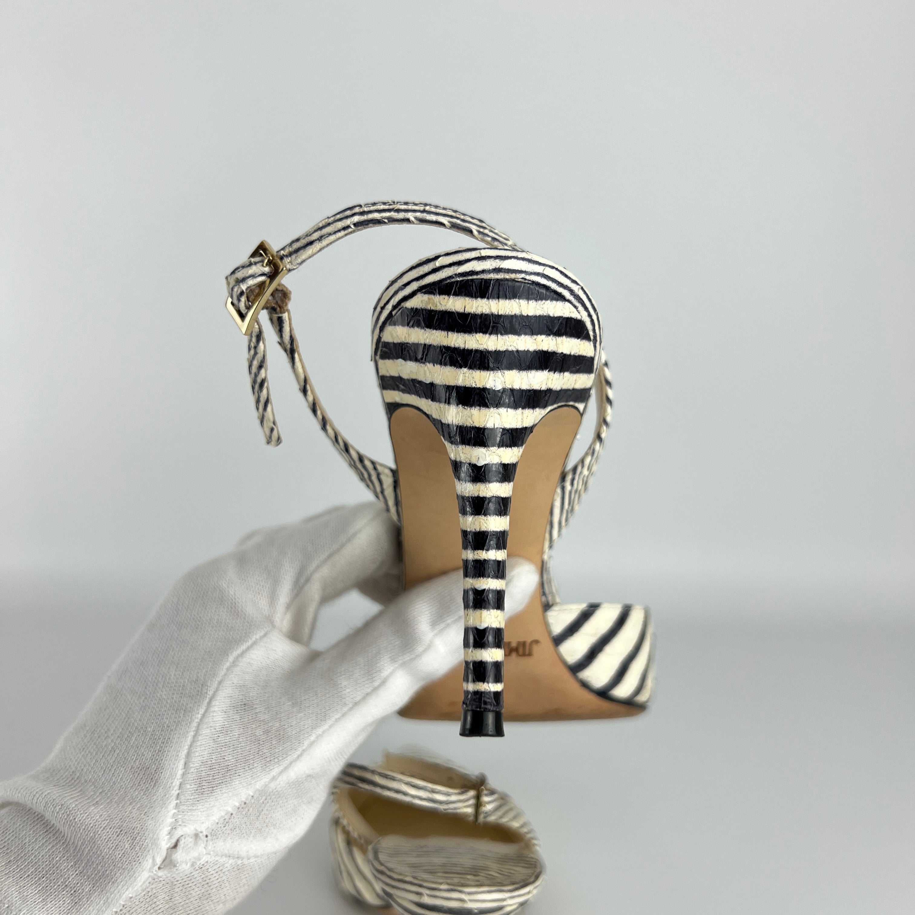 Jimmy Choo | Snake Leather White Black Striped Pointed Toe Slingback (35)