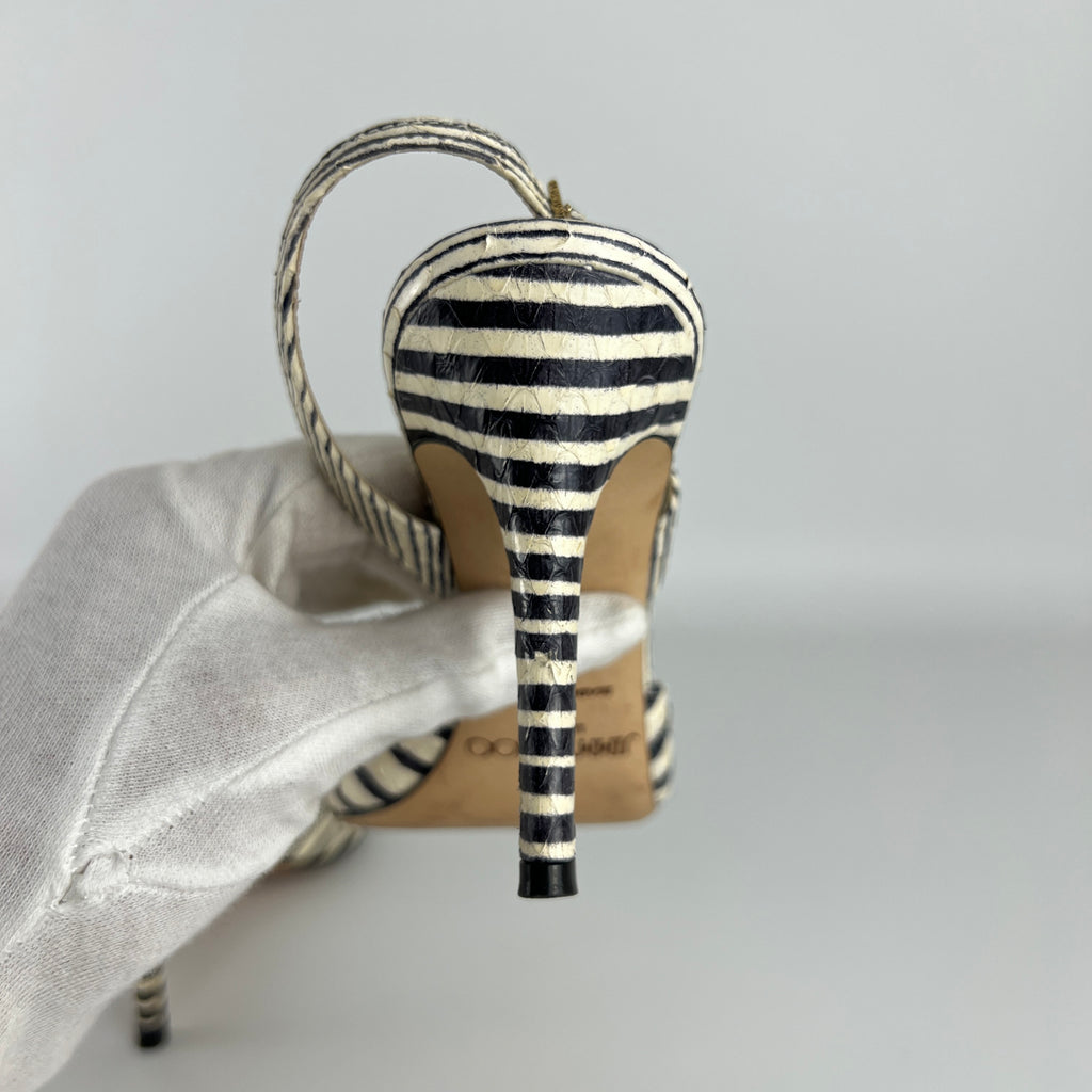 Jimmy Choo | Snake Leather White Black Striped Pointed Toe Slingback (35)