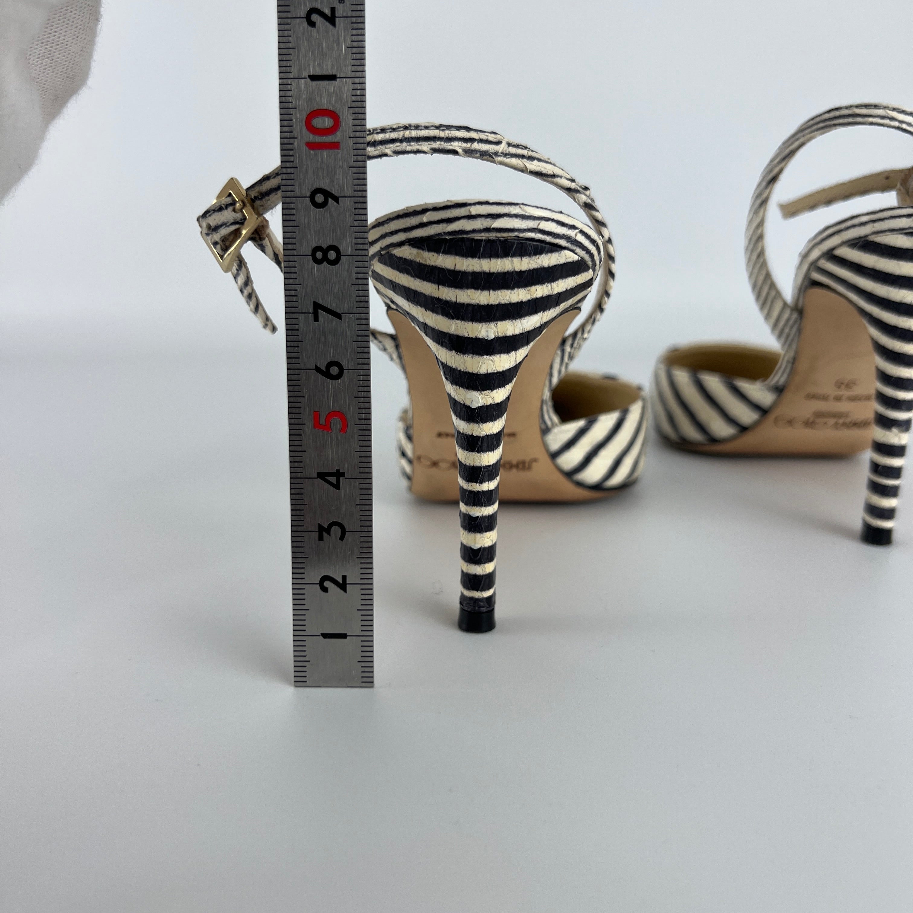 Jimmy Choo | Snake Leather White Black Striped Pointed Toe Slingback (35)