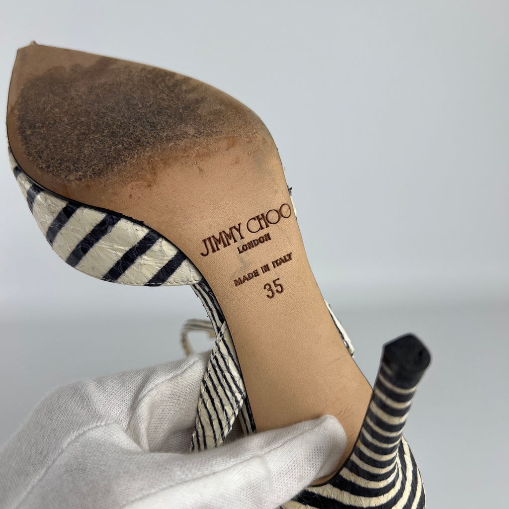 Jimmy Choo | Snake Leather White Black Striped Pointed Toe Slingback (35)