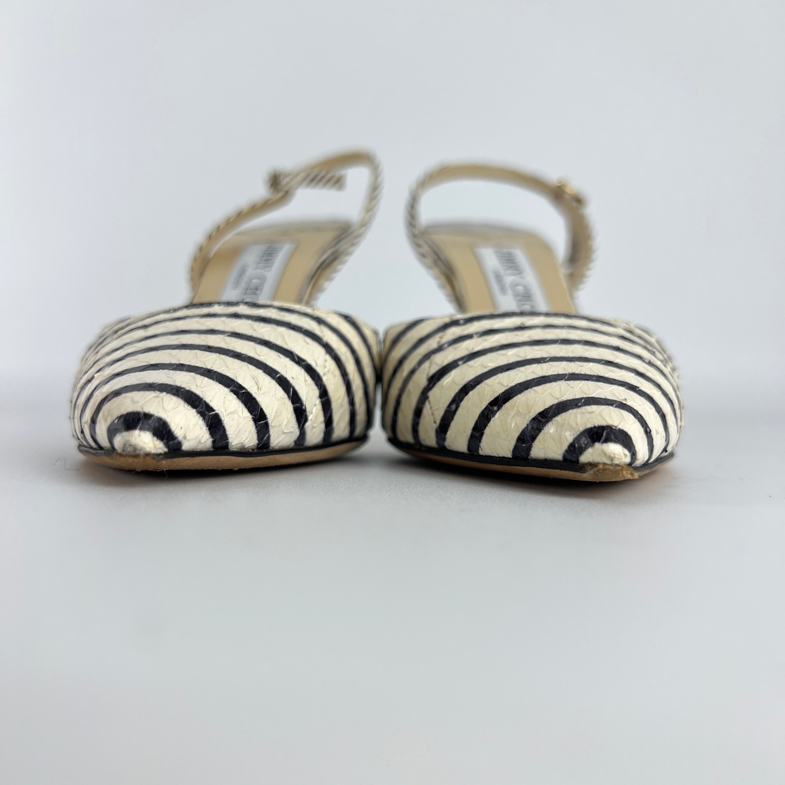 Jimmy Choo | Snake Leather White Black Striped Pointed Toe Slingback (35)