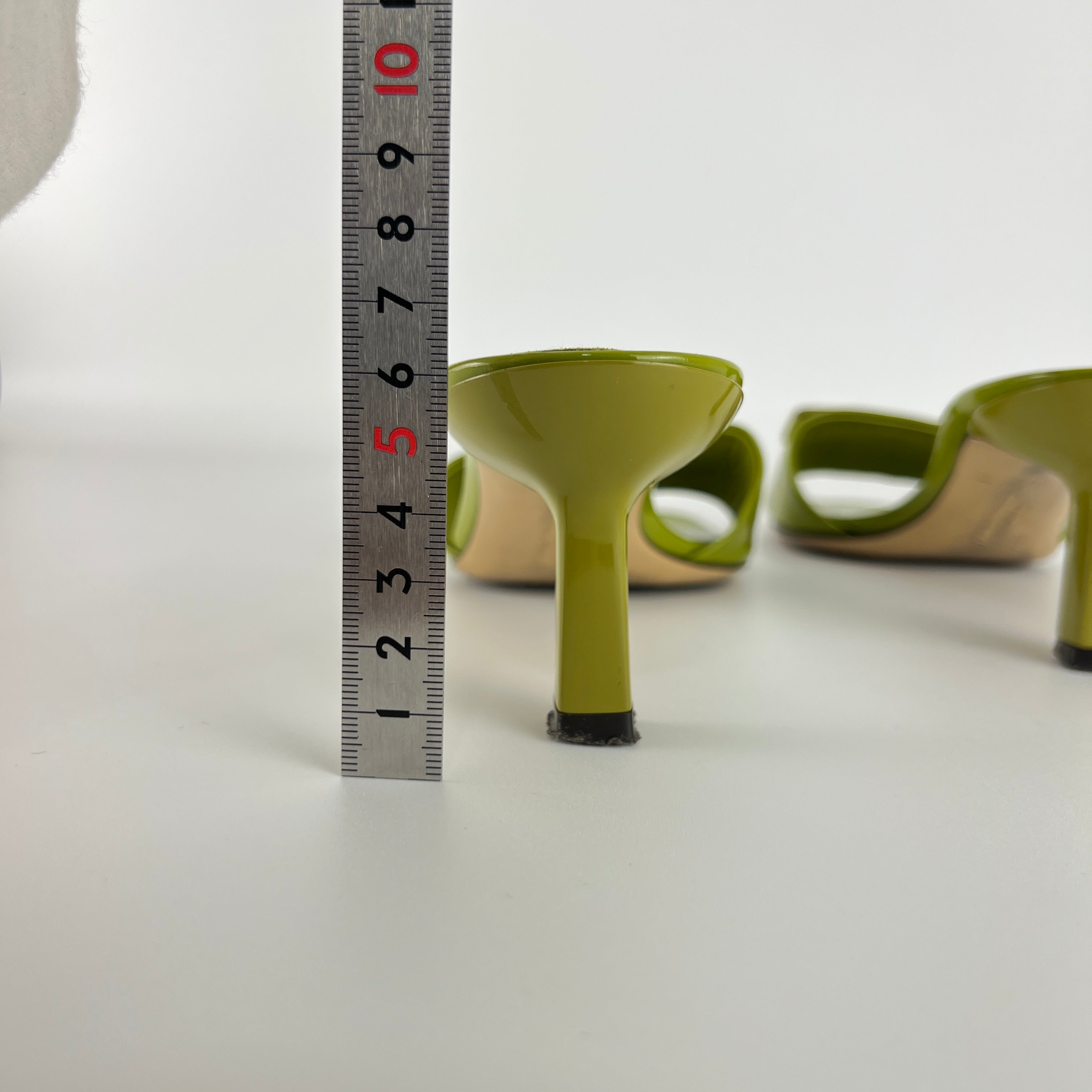 Ferragamo | Glo 55 Vara Bow Olive Green Patent Leather Slide Mules (6, 36)