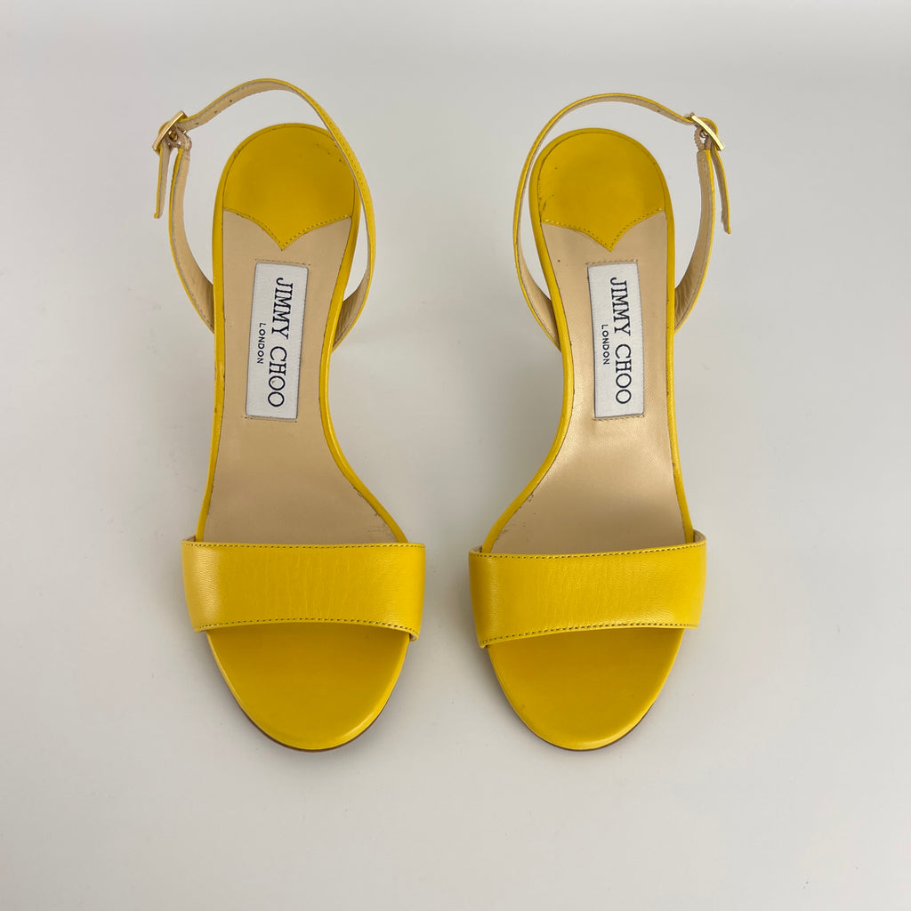 Jimmy Choo | Minny Yellow Leather Slingback Stiletto Sandal Heels (36)