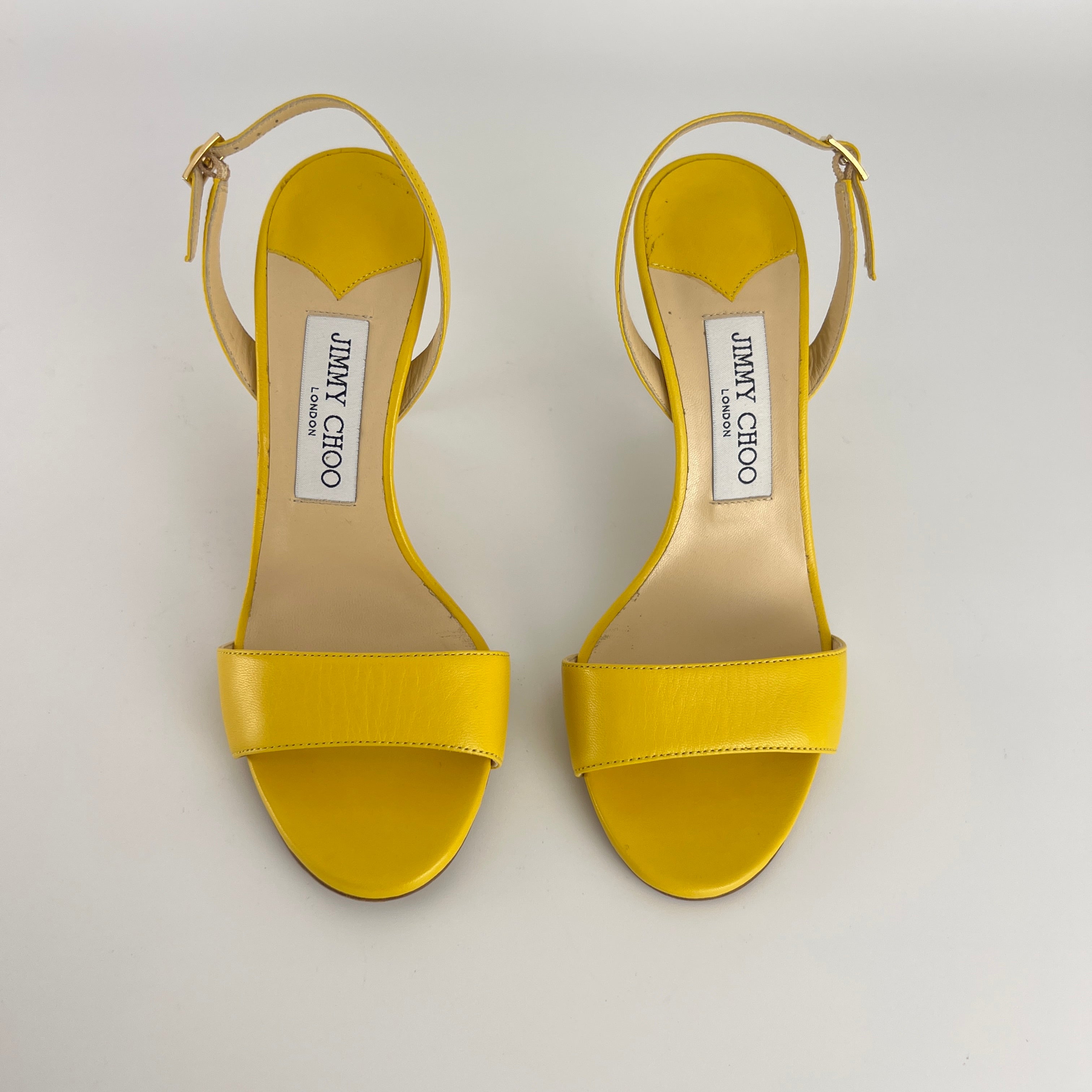 Jimmy Choo | Minny Yellow Leather Slingback Stiletto Sandal Heels (36)