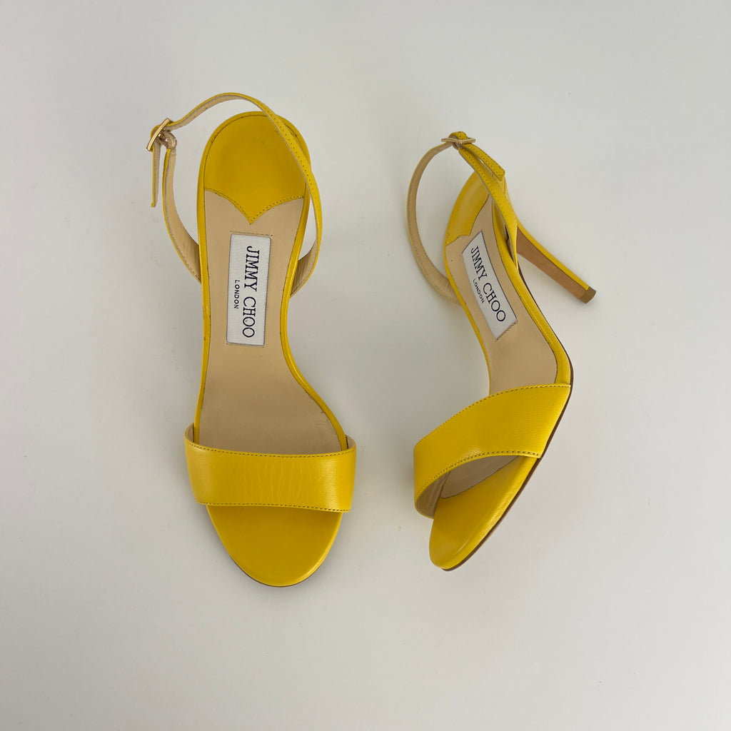 Jimmy Choo | Minny Yellow Leather Slingback Stiletto Sandal Heels (36)