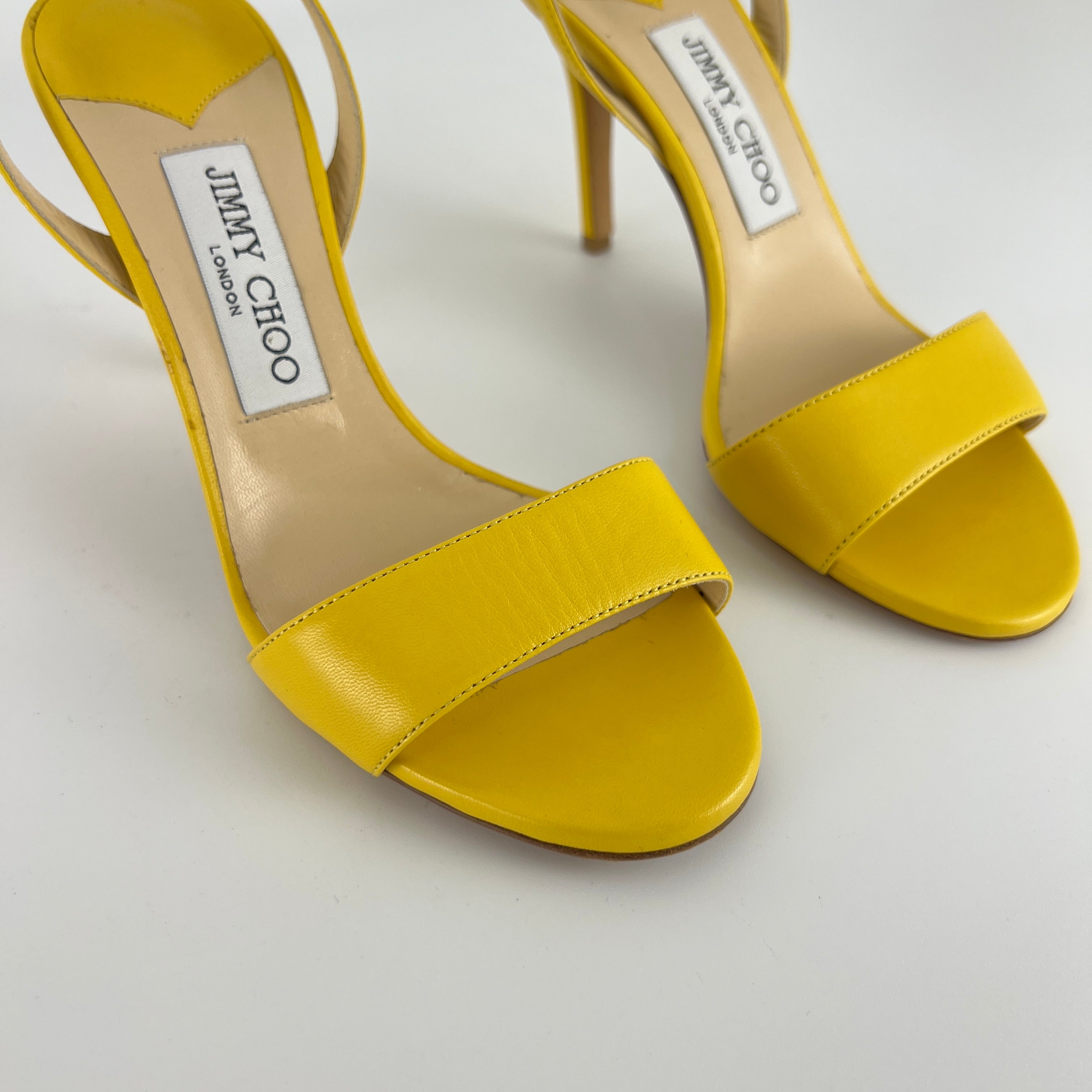 Jimmy Choo | Minny Yellow Leather Slingback Stiletto Sandal Heels (36)