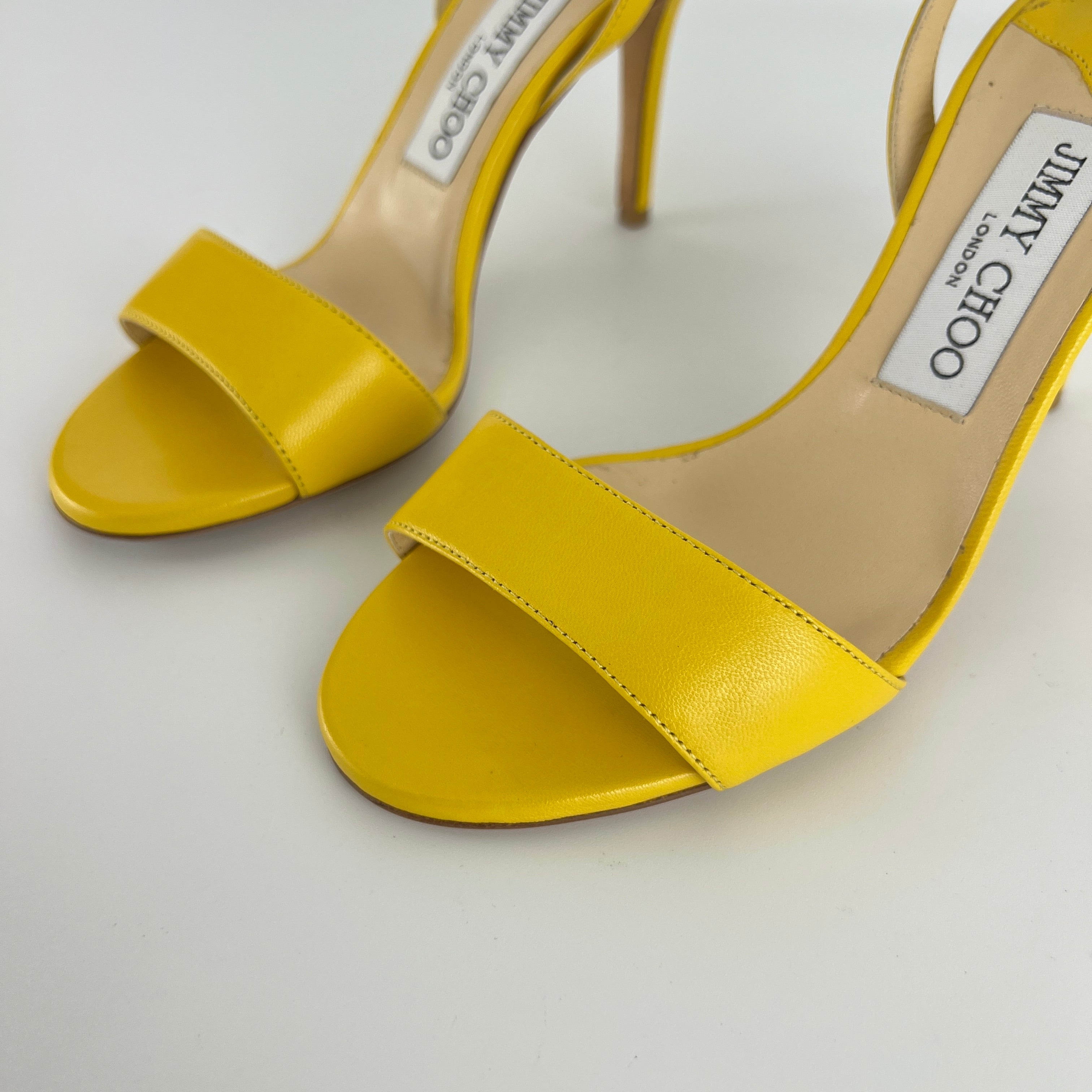 Jimmy Choo | Minny Yellow Leather Slingback Stiletto Sandal Heels (36)