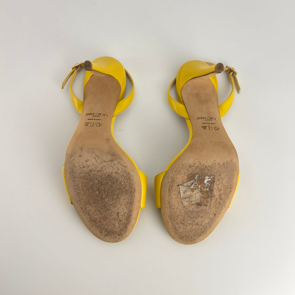Jimmy Choo | Minny Yellow Leather Slingback Stiletto Sandal Heels (36)