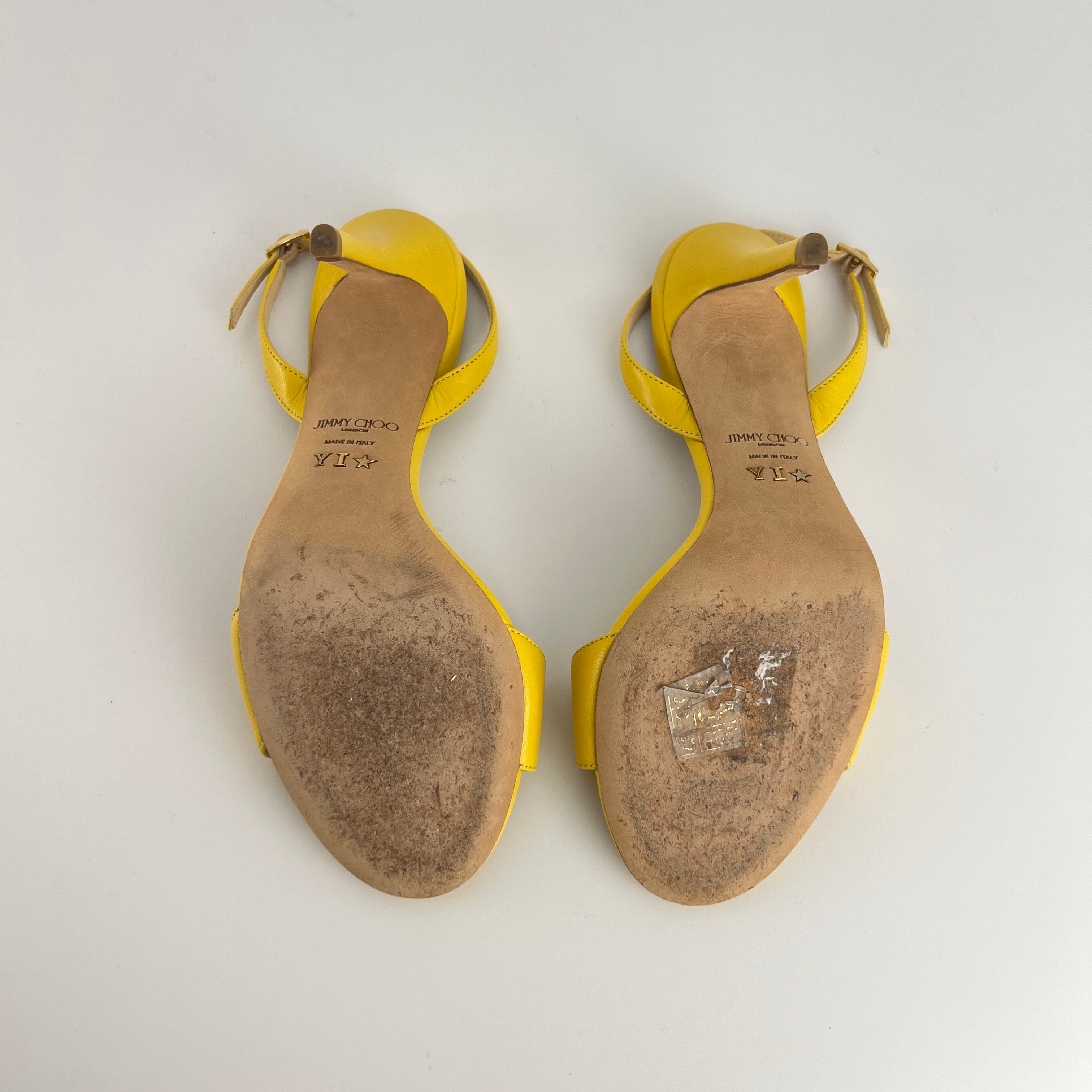 Jimmy Choo | Minny Yellow Leather Slingback Stiletto Sandal Heels (36)