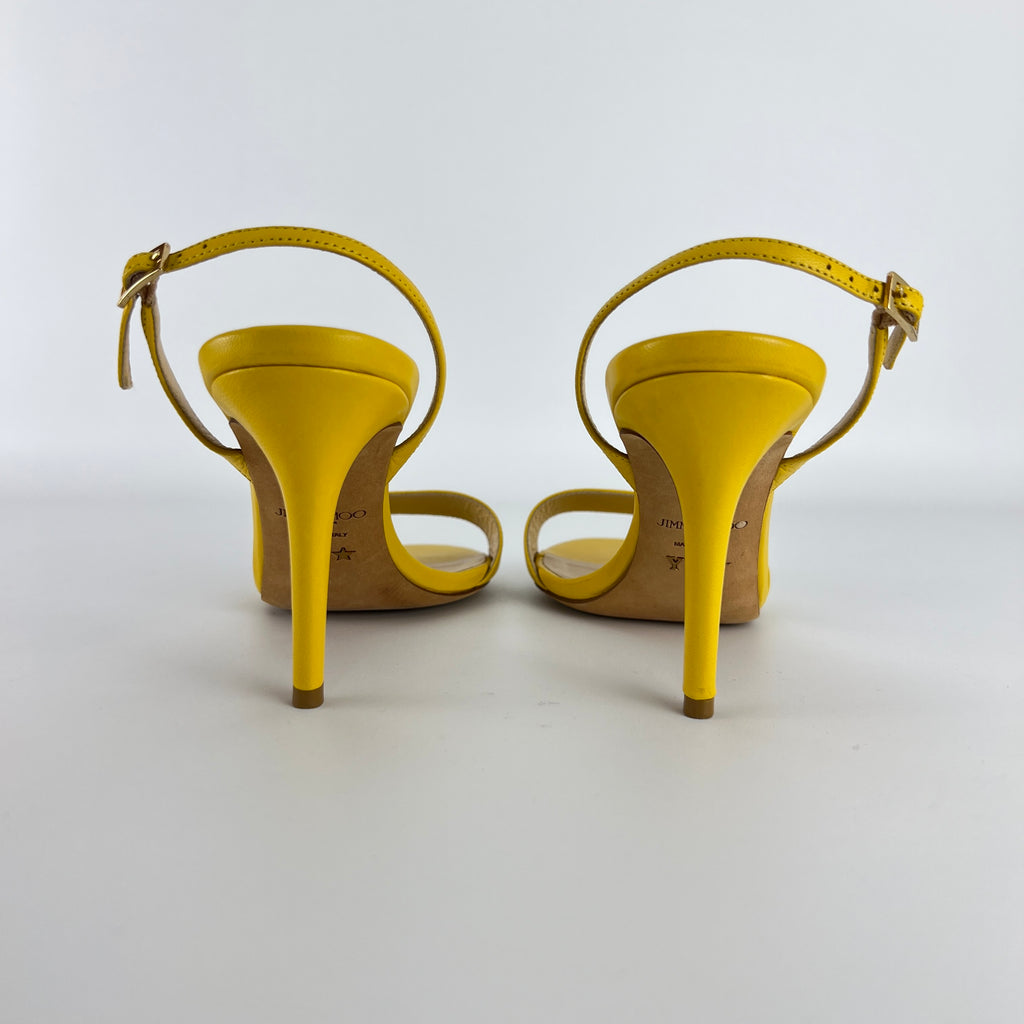 Jimmy Choo | Minny Yellow Leather Slingback Stiletto Sandal Heels (36)