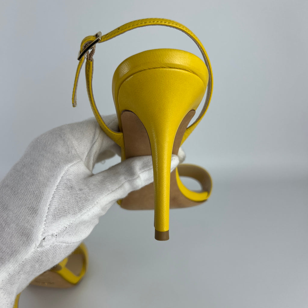 Jimmy Choo | Minny Yellow Leather Slingback Stiletto Sandal Heels (36)
