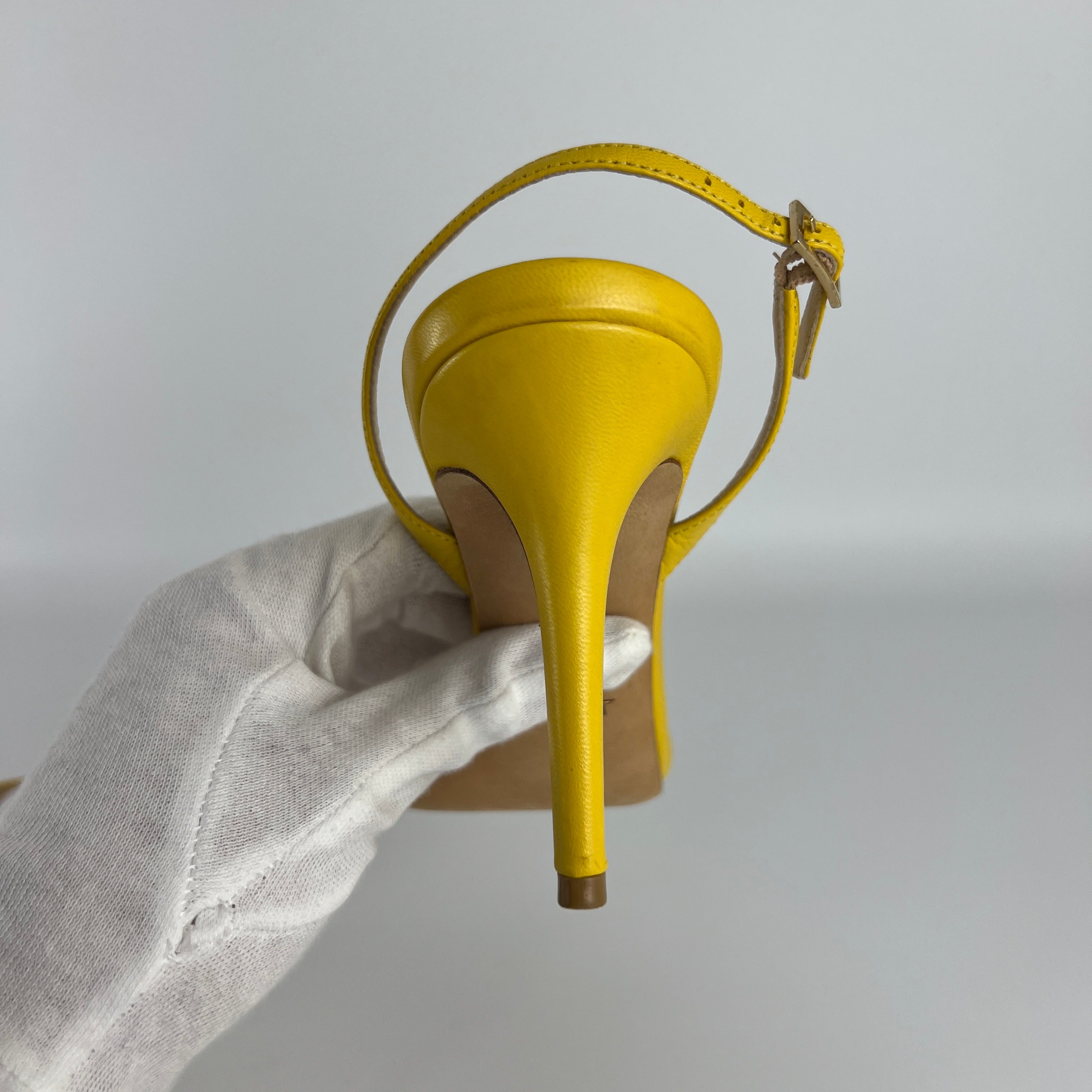 Jimmy Choo | Minny Yellow Leather Slingback Stiletto Sandal Heels (36)