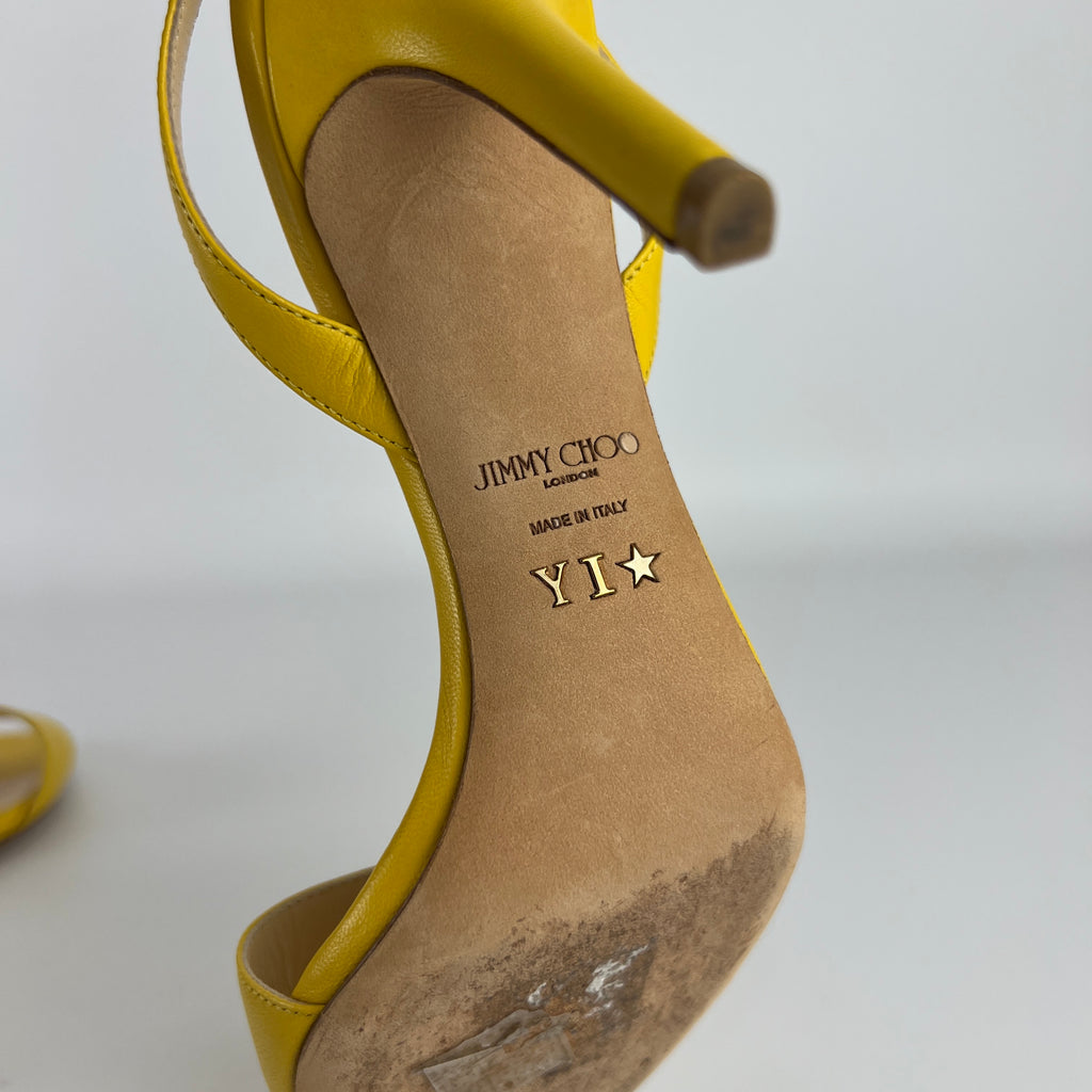 Jimmy Choo | Minny Yellow Leather Slingback Stiletto Sandal Heels (36)