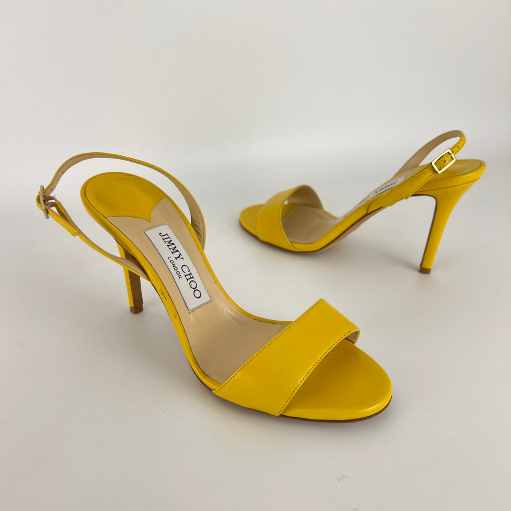 Jimmy Choo | Minny Yellow Leather Slingback Stiletto Sandal Heels (36)