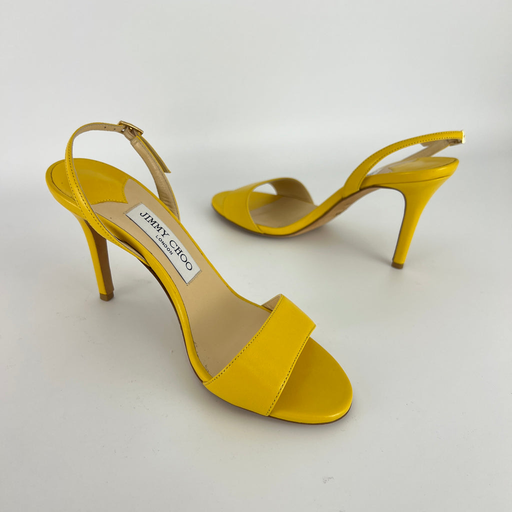 Jimmy Choo | Minny Yellow Leather Slingback Stiletto Sandal Heels (36)
