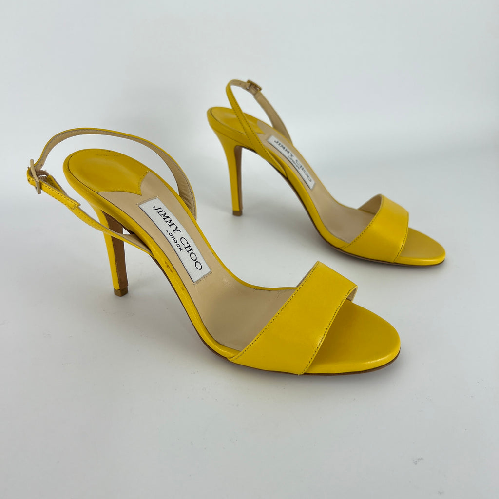 Jimmy Choo | Minny Yellow Leather Slingback Stiletto Sandal Heels (36)