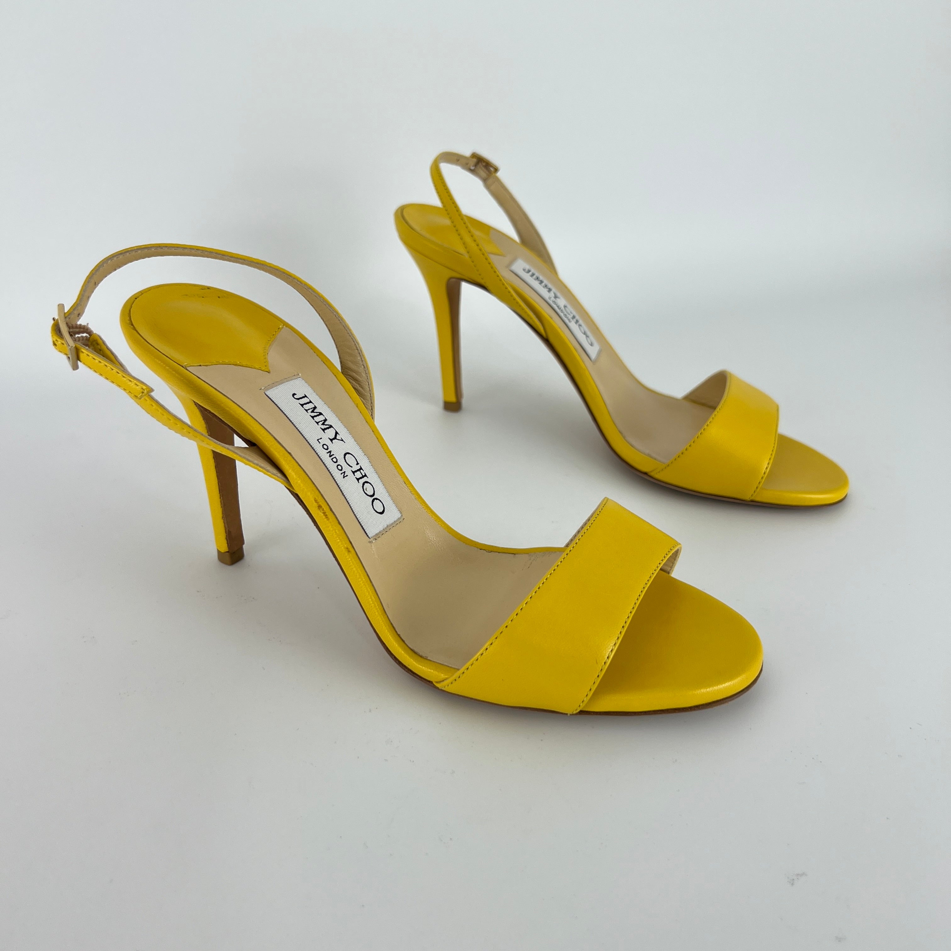 Jimmy Choo | Minny Yellow Leather Slingback Stiletto Sandal Heels (36)