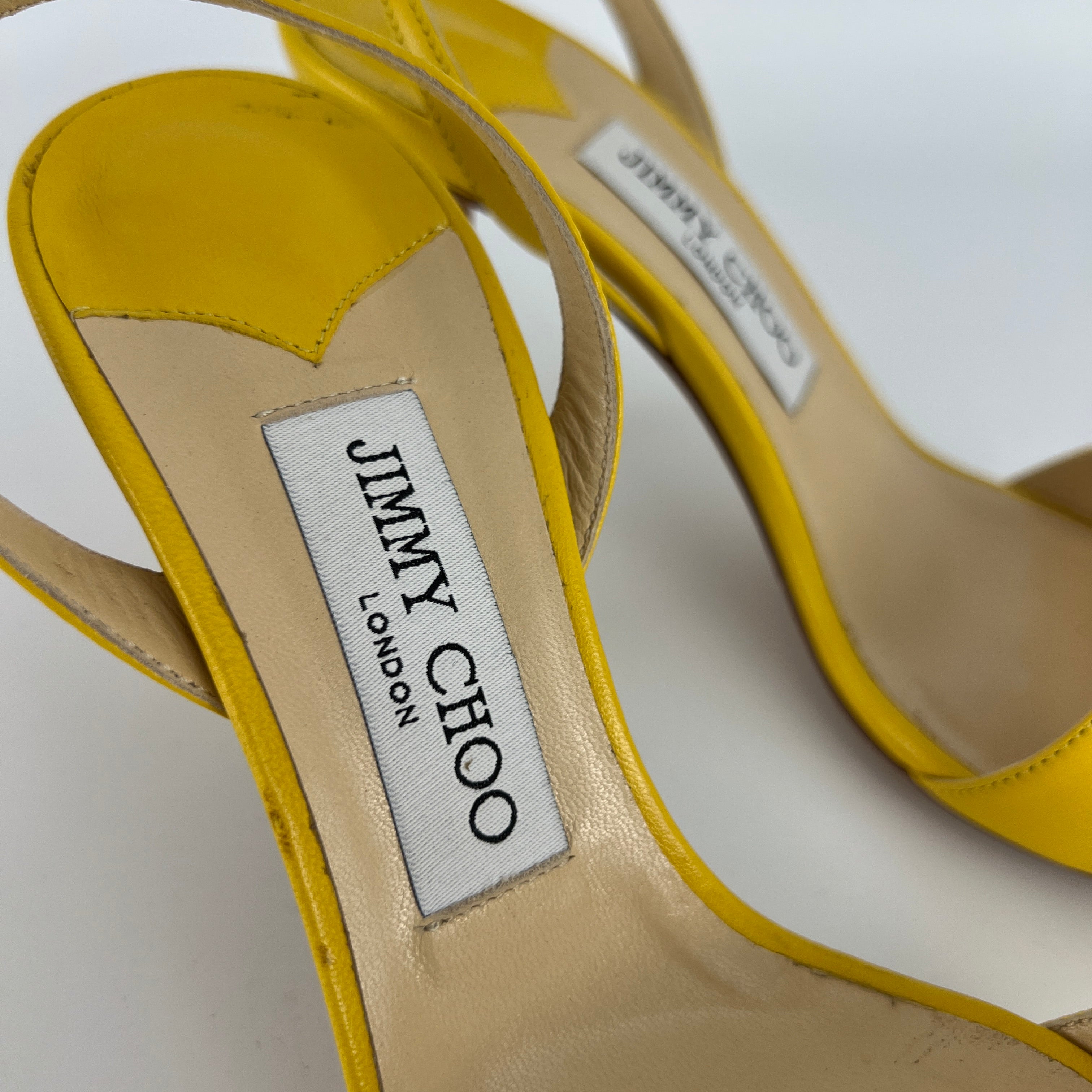 Jimmy Choo | Minny Yellow Leather Slingback Stiletto Sandal Heels (36)